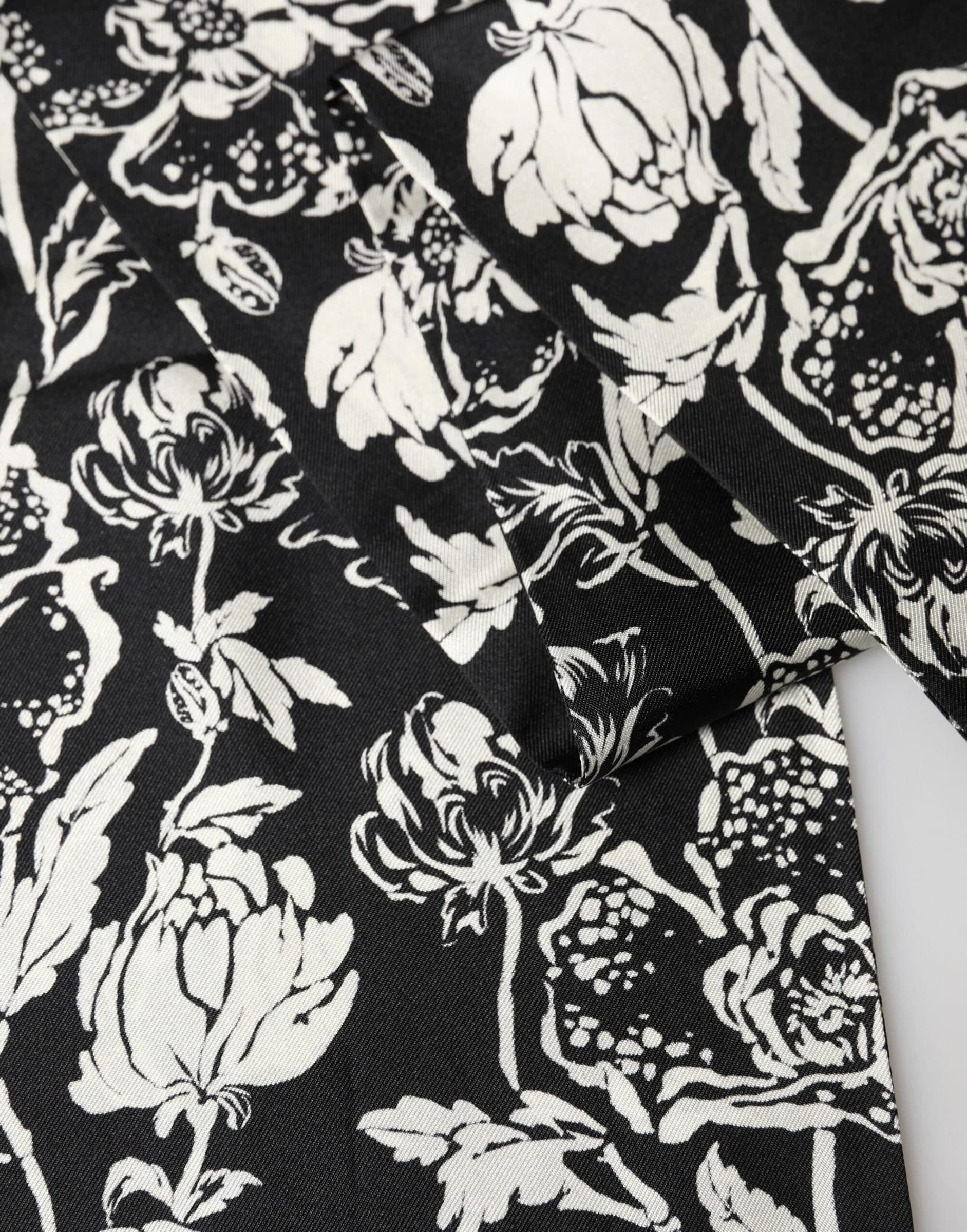 Dolce & Gabbana Black White Silk Floral Print Fringe 136cm X 15.5cm  Scarf - 3