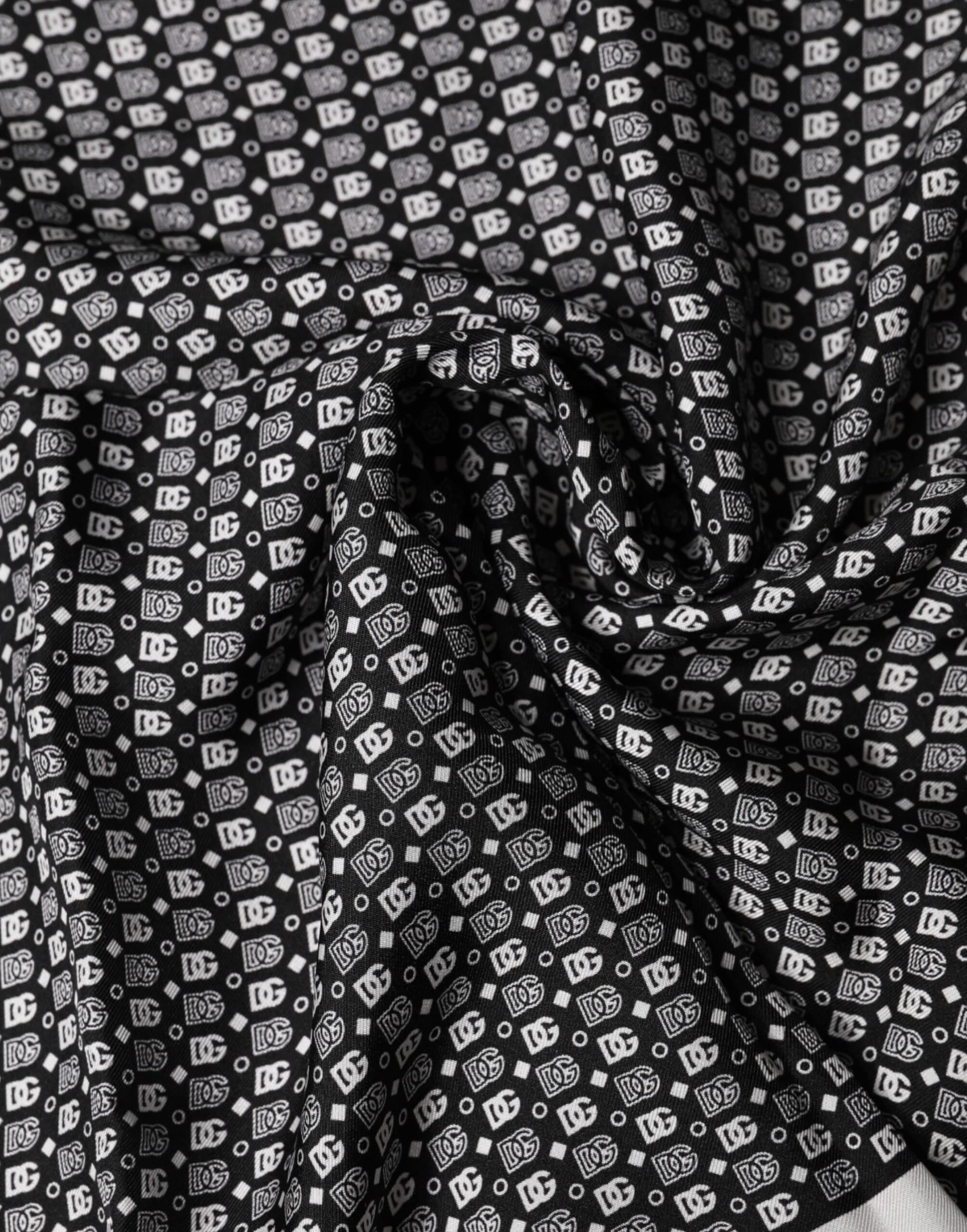 Dolce & Gabbana White Black Patterned Square Foulard Scarf - 4