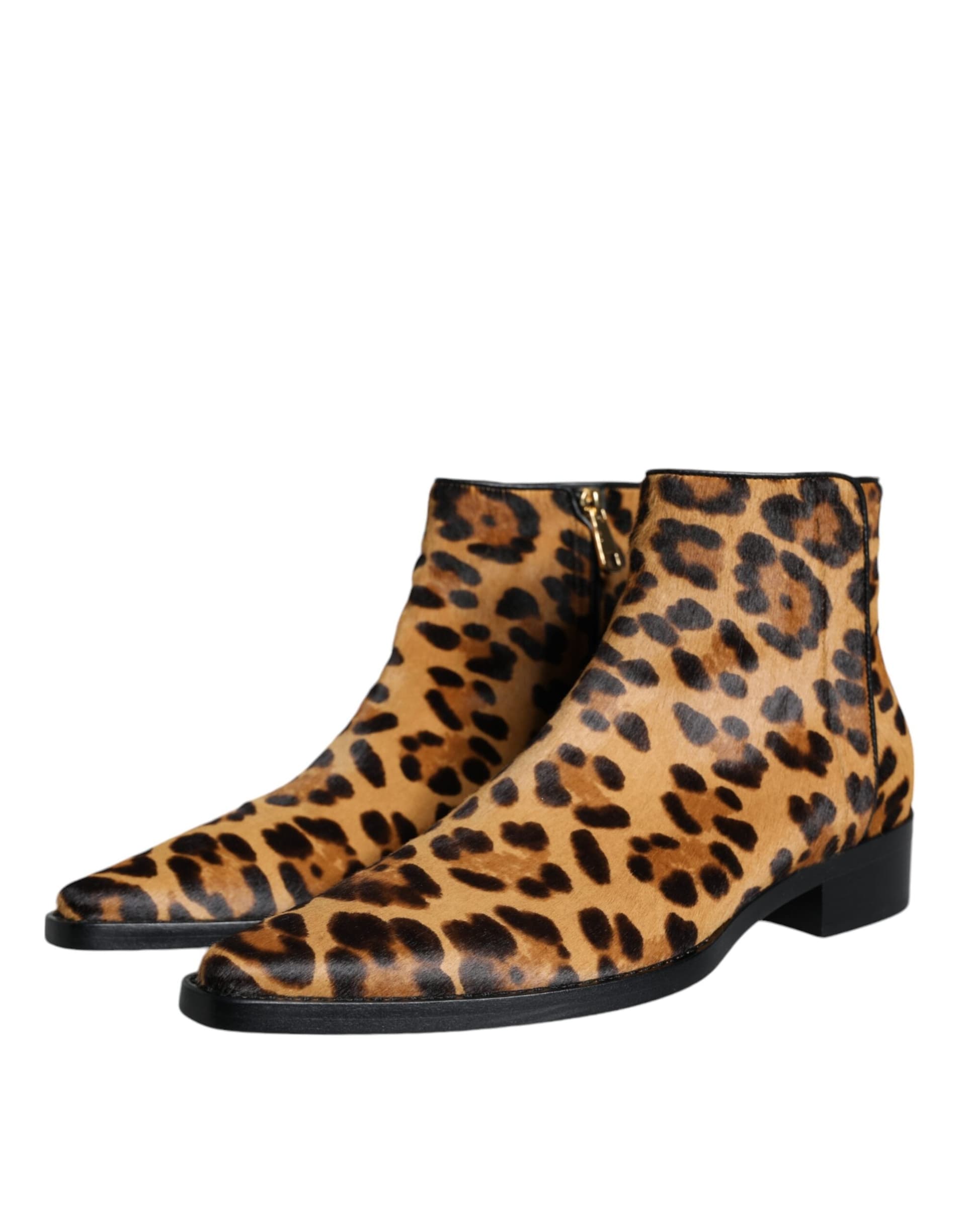 Dolce & Gabbana Brown Leopard Calf Fur Ankle Boots Shoes - 2