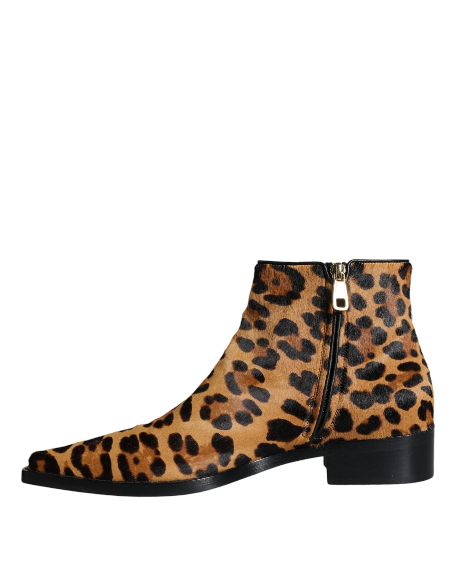 Dolce & Gabbana Brown Leopard Calf Fur Ankle Boots Shoes - 4