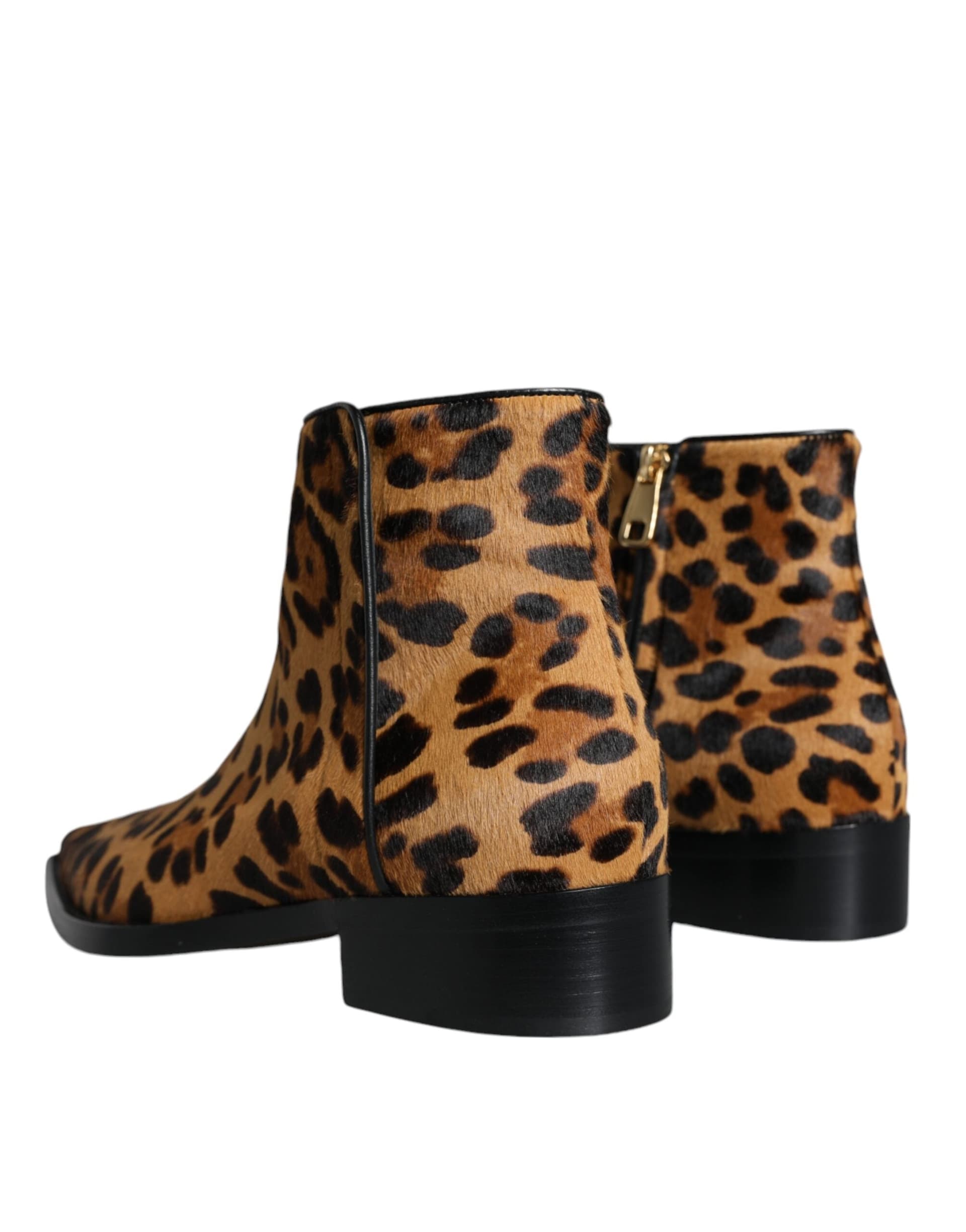 Dolce & Gabbana Brown Leopard Calf Fur Ankle Boots Shoes - 5