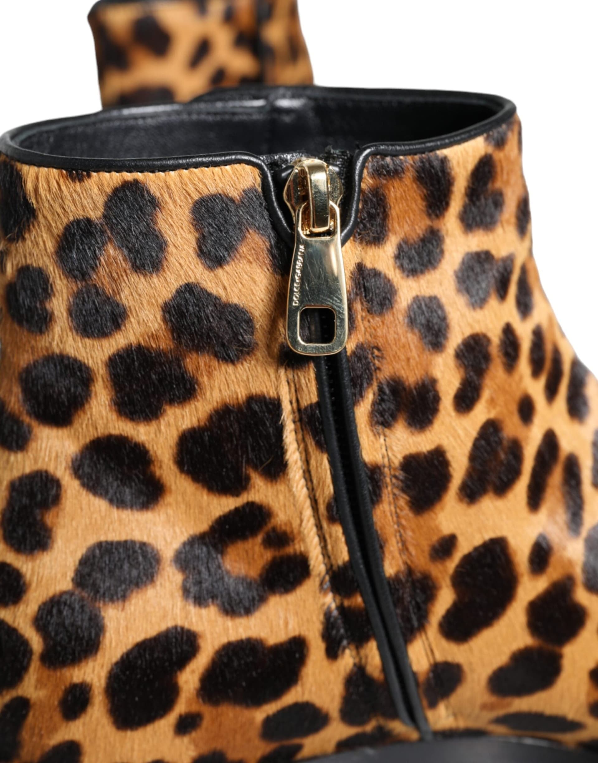 Dolce & Gabbana Brown Leopard Calf Fur Ankle Boots Shoes - 7