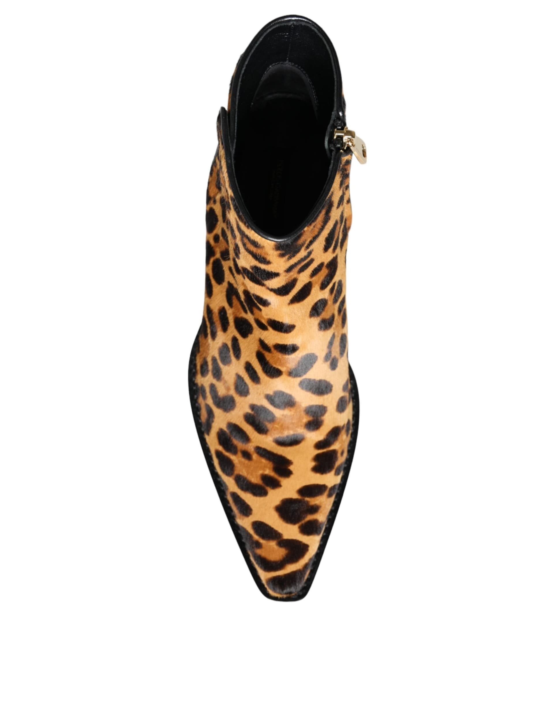 Dolce & Gabbana Brown Leopard Calf Fur Ankle Boots Shoes - 8