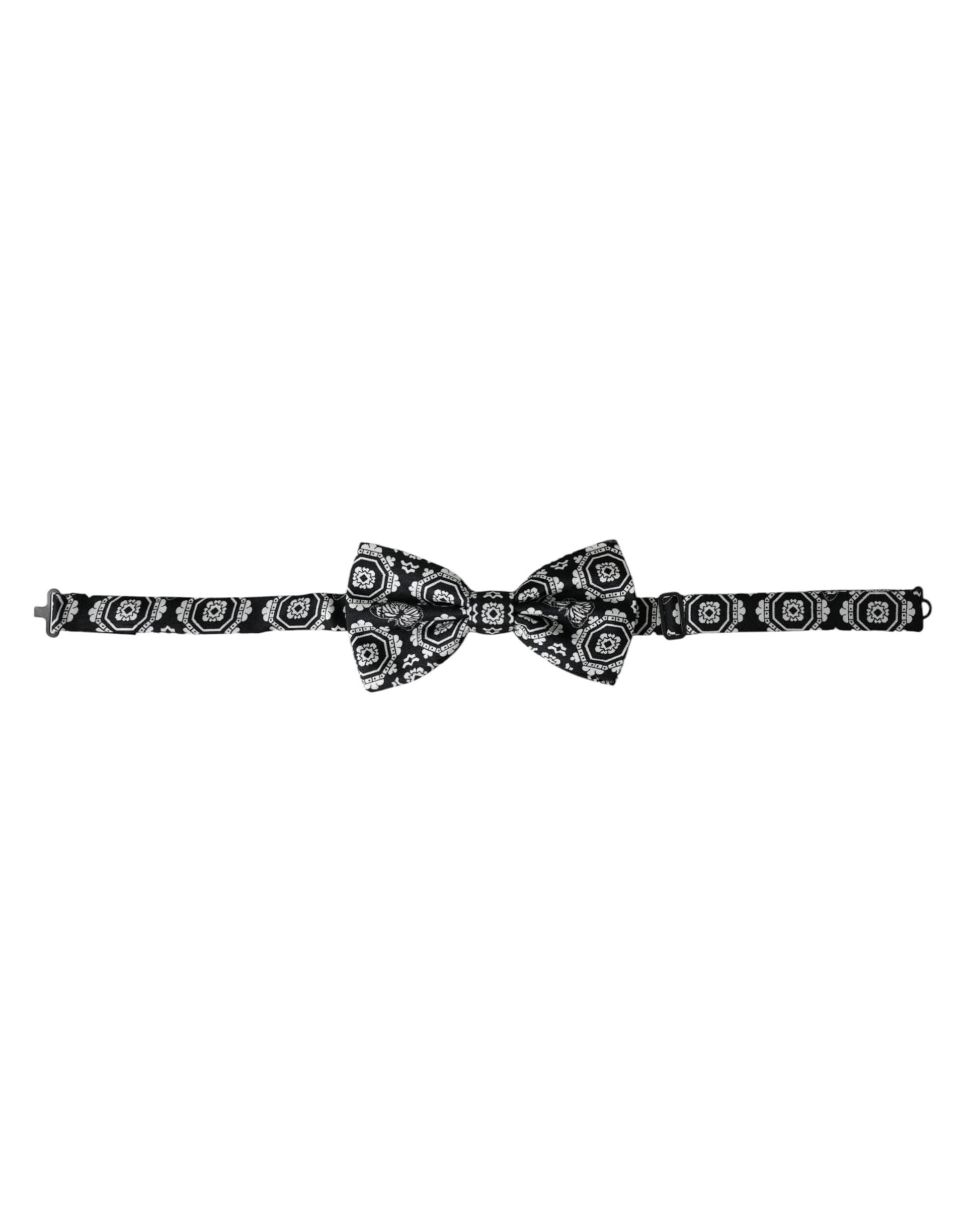 Dolce & Gabbana Black White Printed Adjustable Neck Men Bow Tie - 2