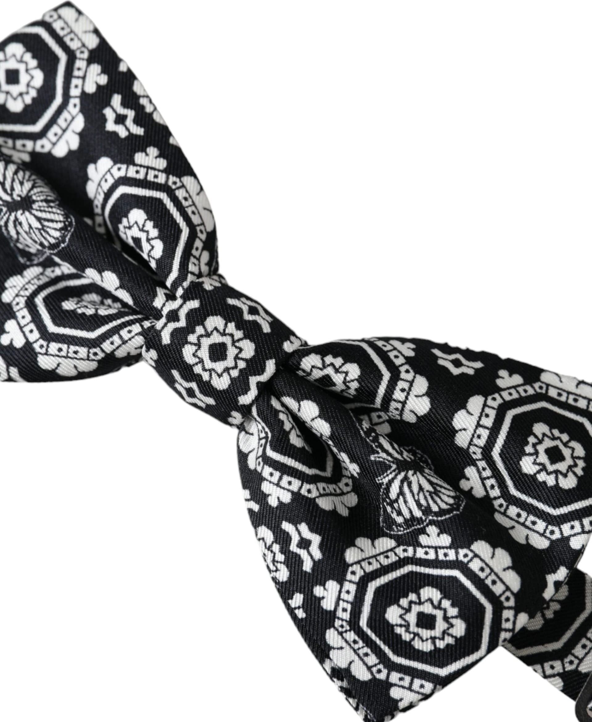 Dolce & Gabbana Black White Printed Adjustable Neck Men Bow Tie - 3