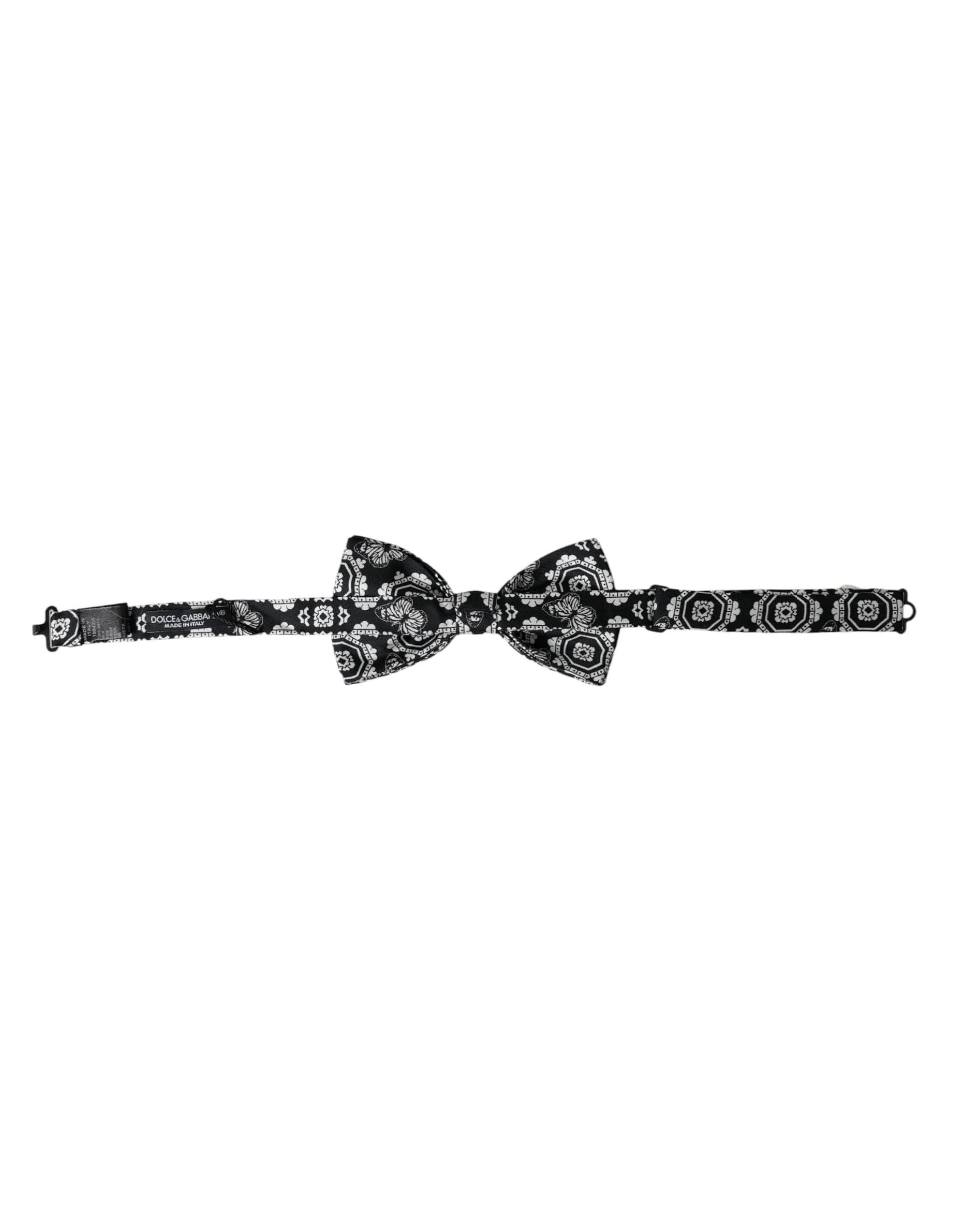Dolce & Gabbana Black White Printed Adjustable Neck Men Bow Tie - 4