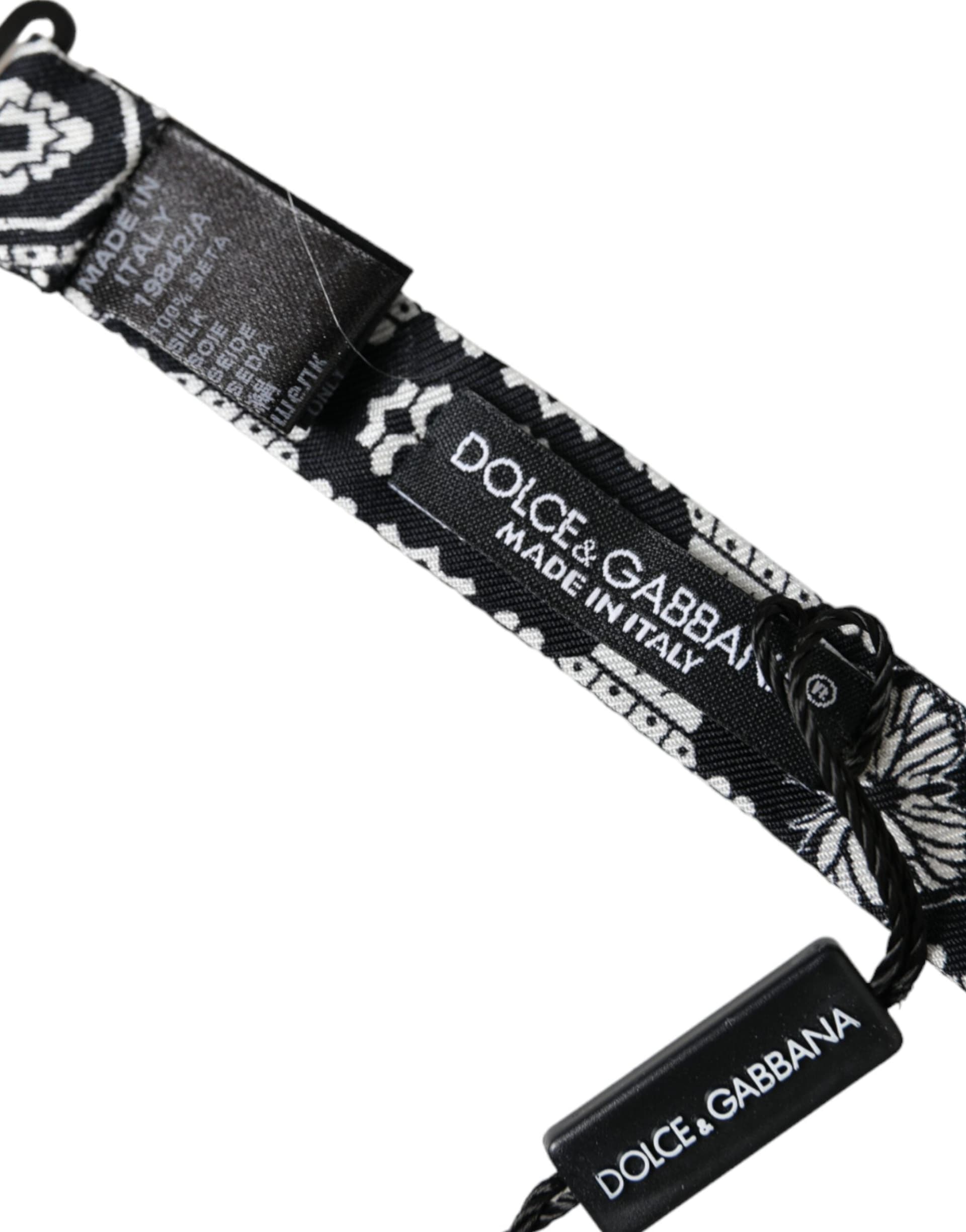 Dolce & Gabbana Black White Printed Adjustable Neck Men Bow Tie - 5