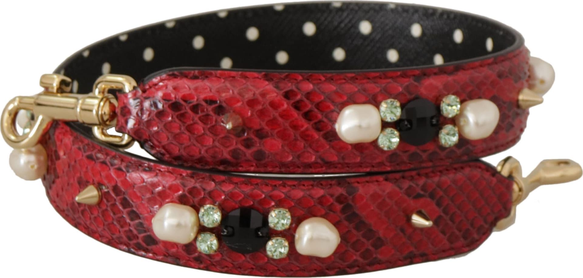 Dolce & Gabbana Red Exotic Leather Crystals Bag Shoulder Strap - 2