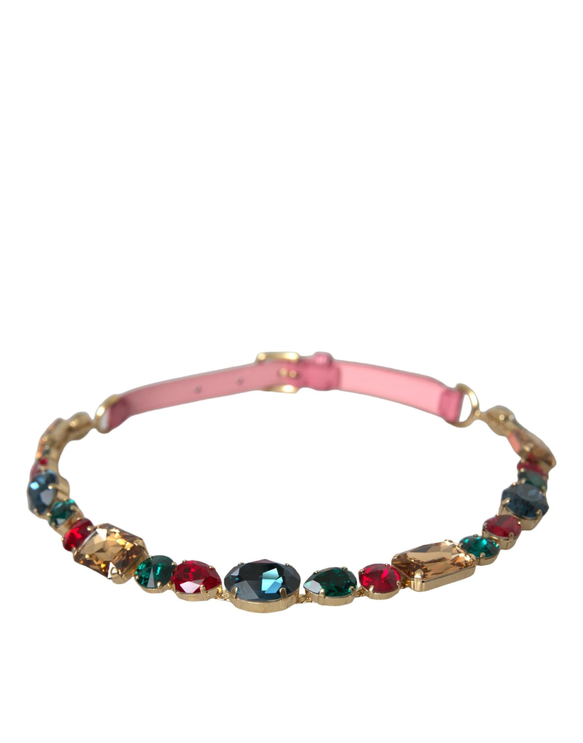 Dolce & Gabbana Pink Leather Crystal Chain Embellished Belt - 2