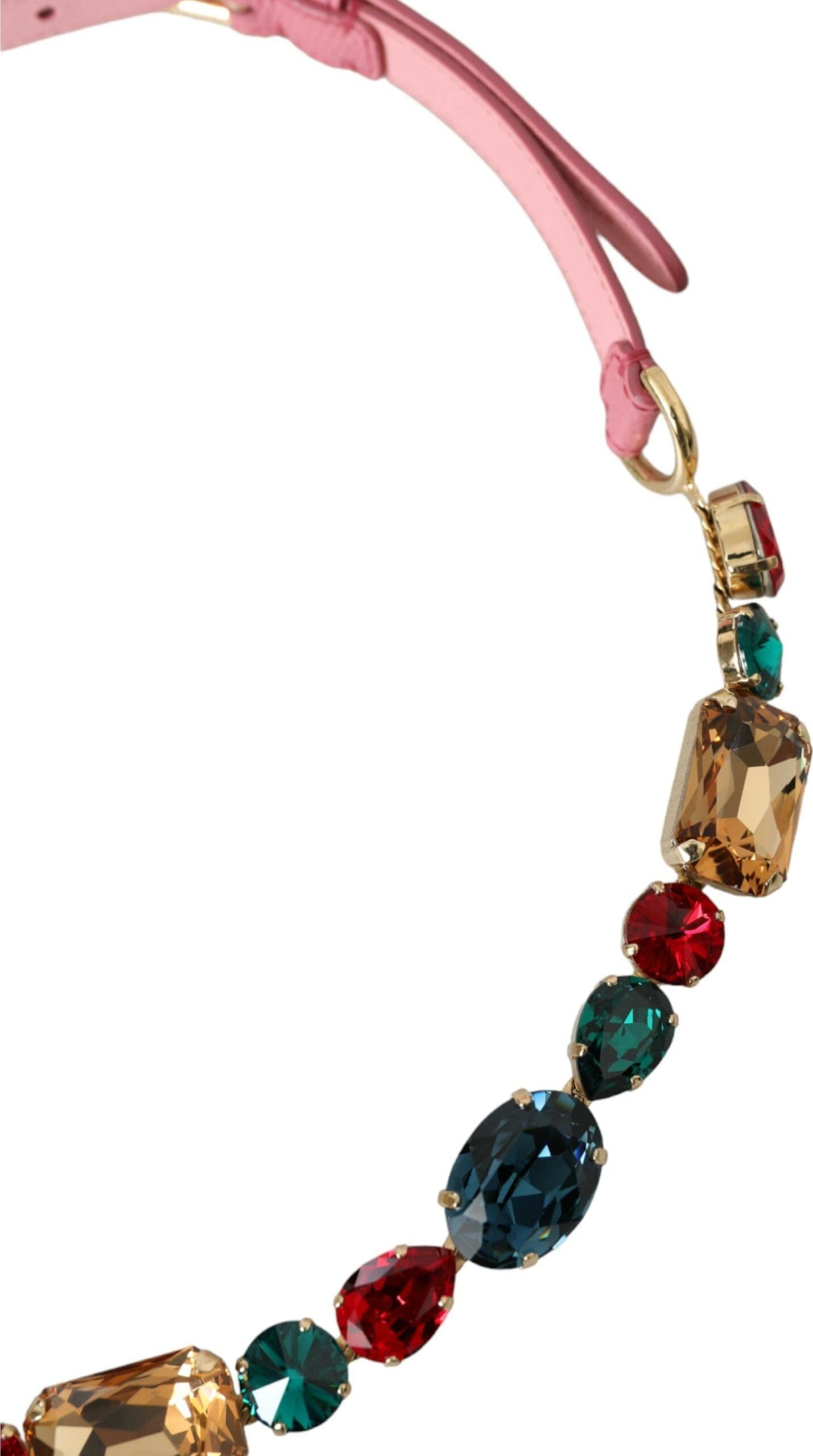 Dolce & Gabbana Pink Leather Crystal Chain Embellished Belt - 3