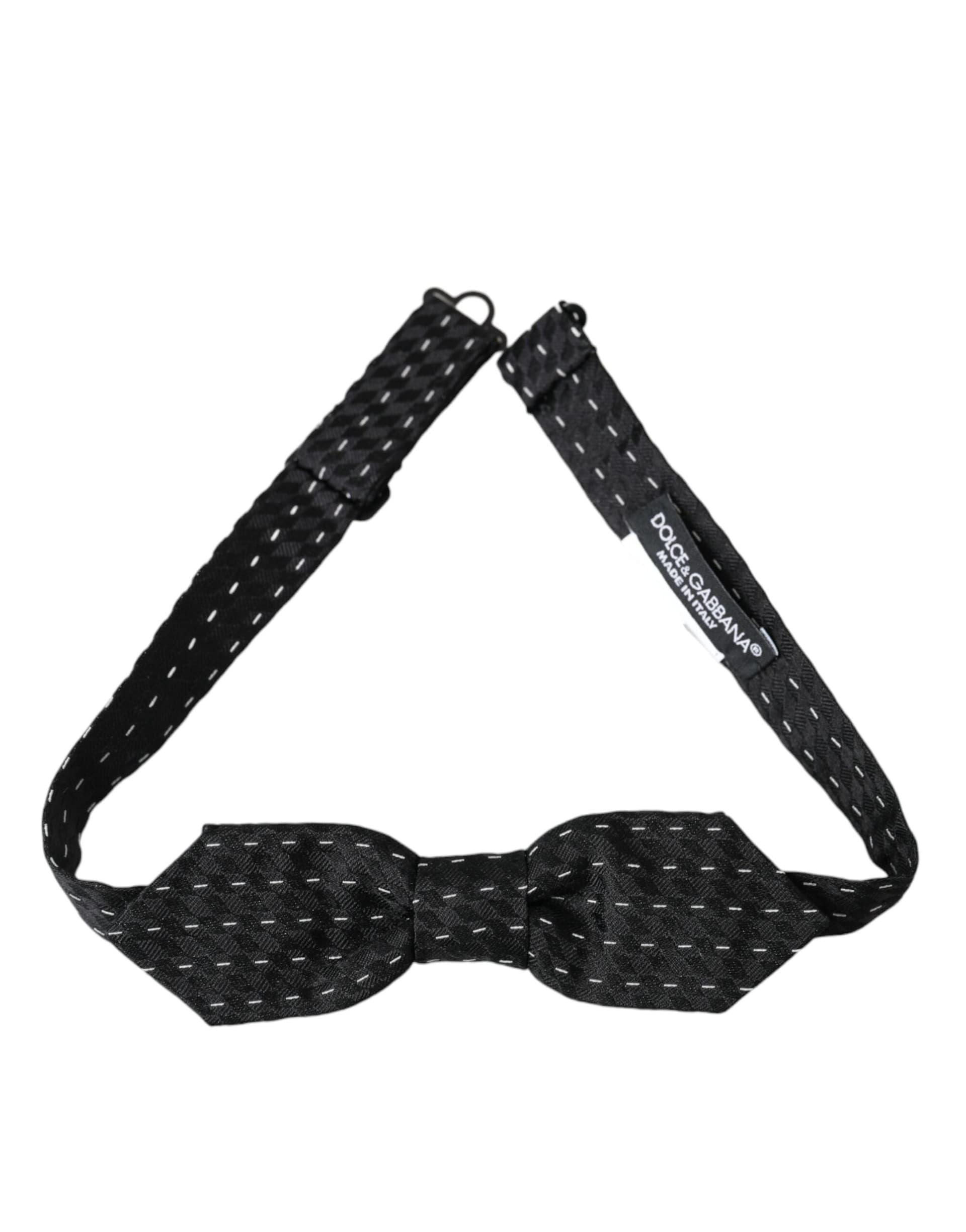 Dolce & Gabbana Black White Stitched Silk Men Neck Bow Tie - 2