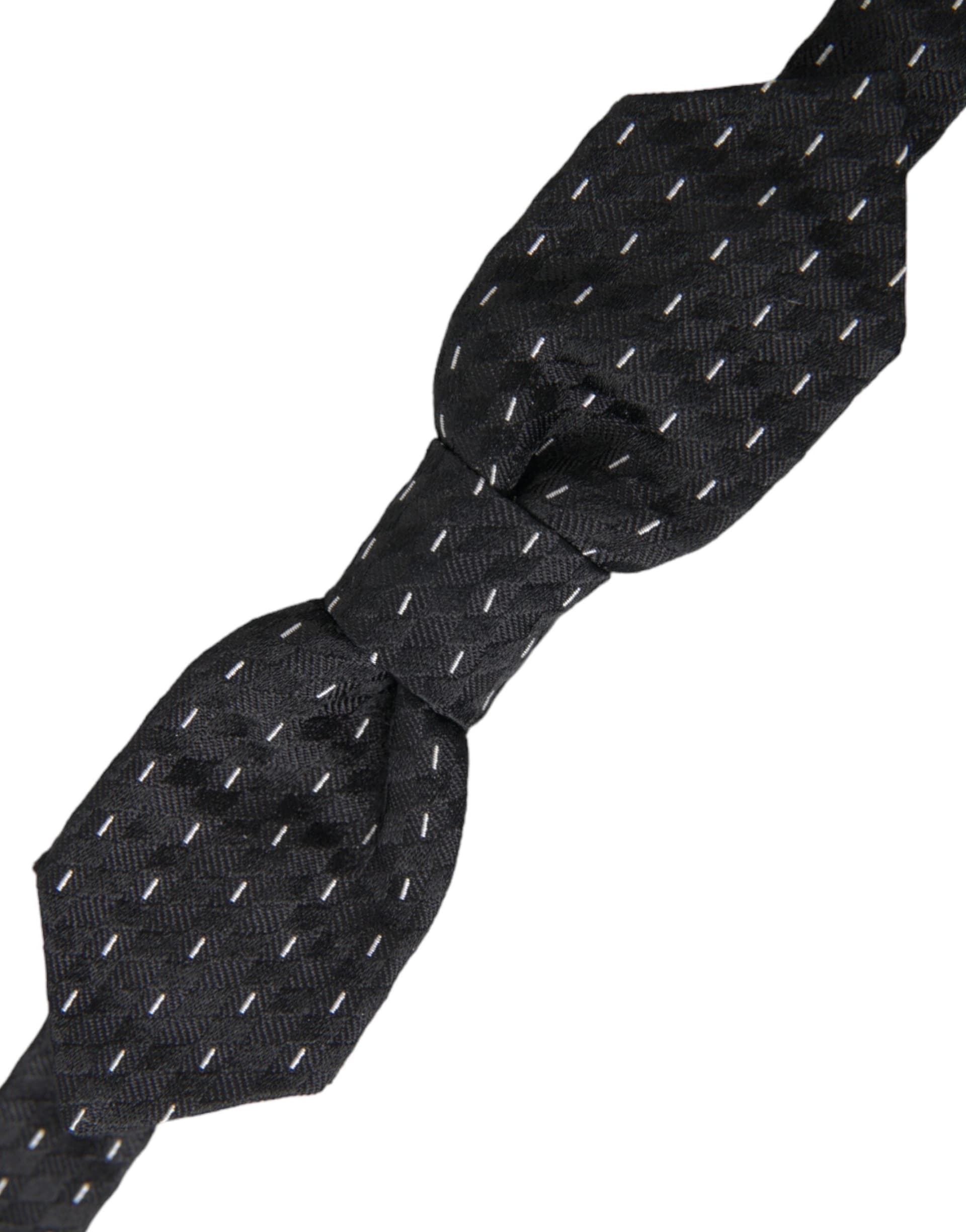 Dolce & Gabbana Black White Stitched Silk Men Neck Bow Tie - 3