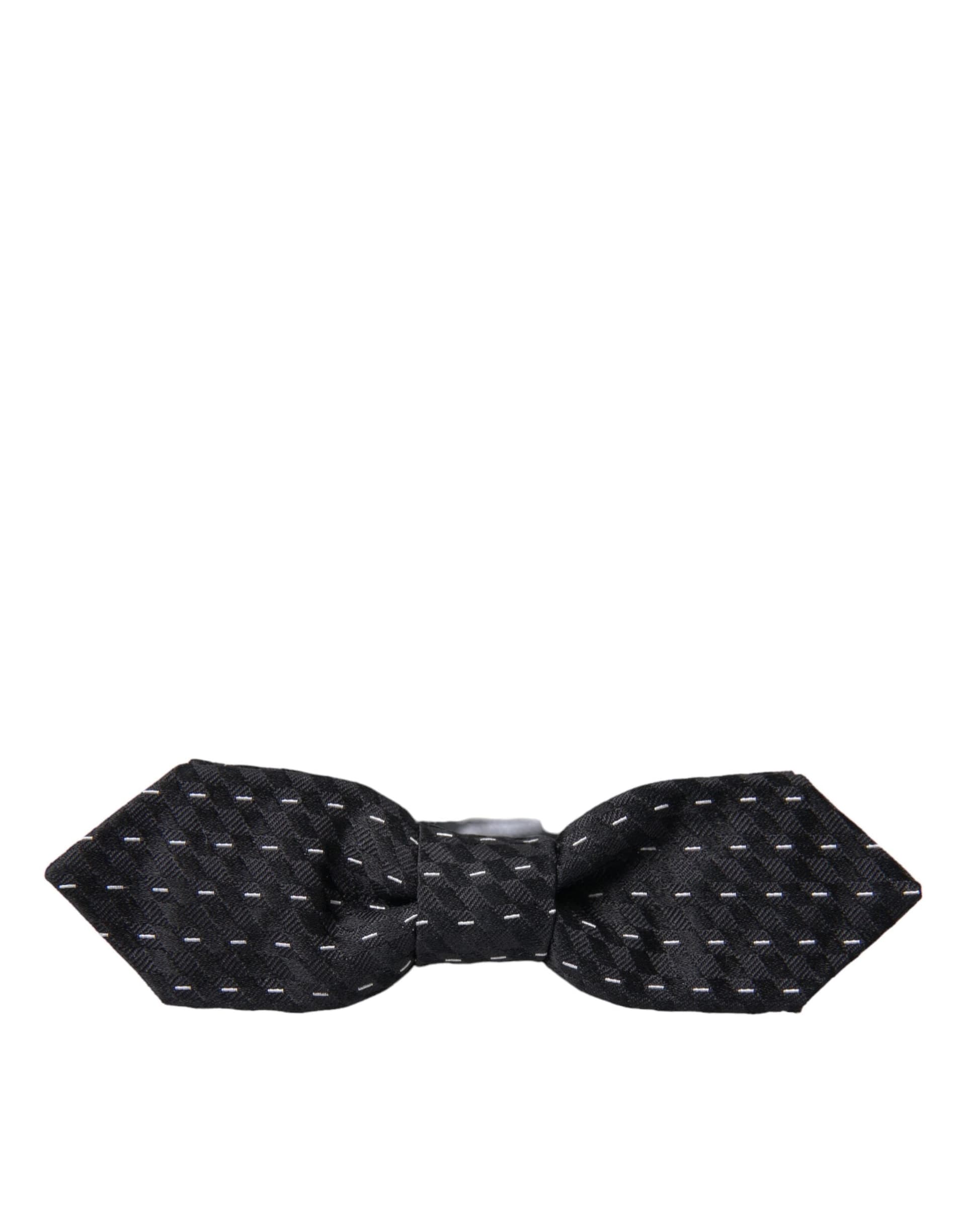 Dolce & Gabbana Black White Stitched Silk Men Neck Bow Tie - 4