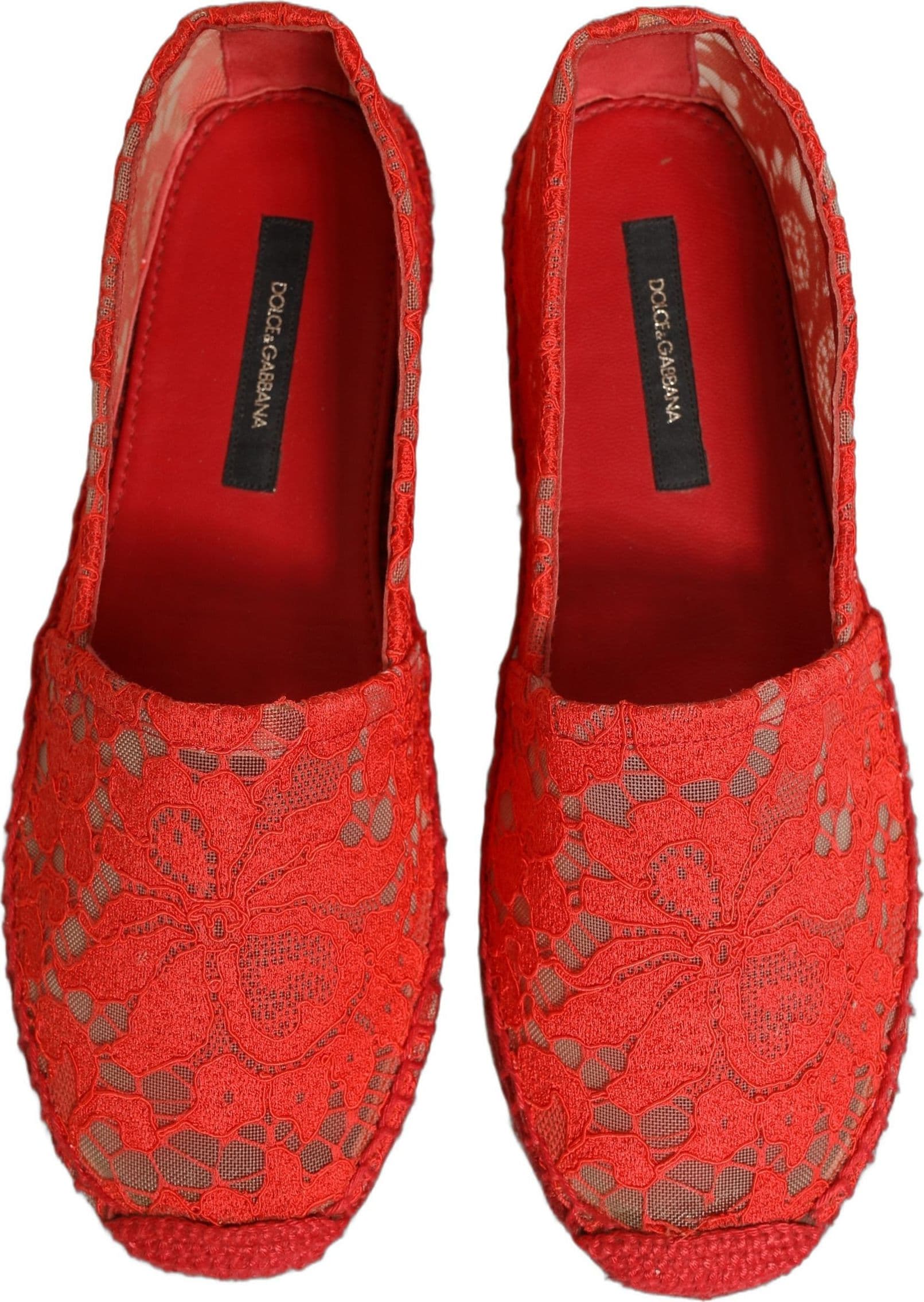 Dolce & Gabbana Red Taormina Lace Espadrille Flats Shoes - 2