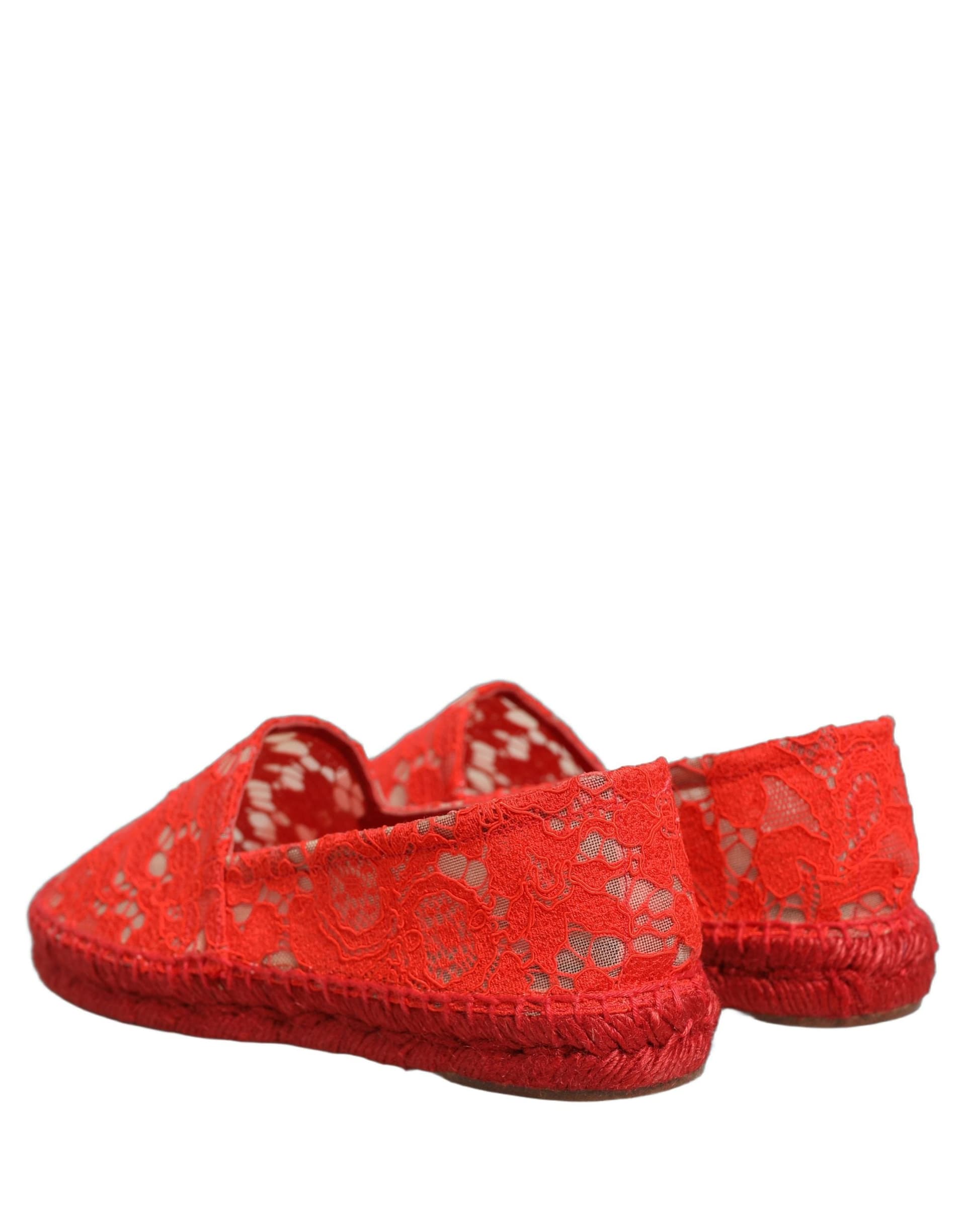 Dolce & Gabbana Red Taormina Lace Espadrille Flats Shoes - 3