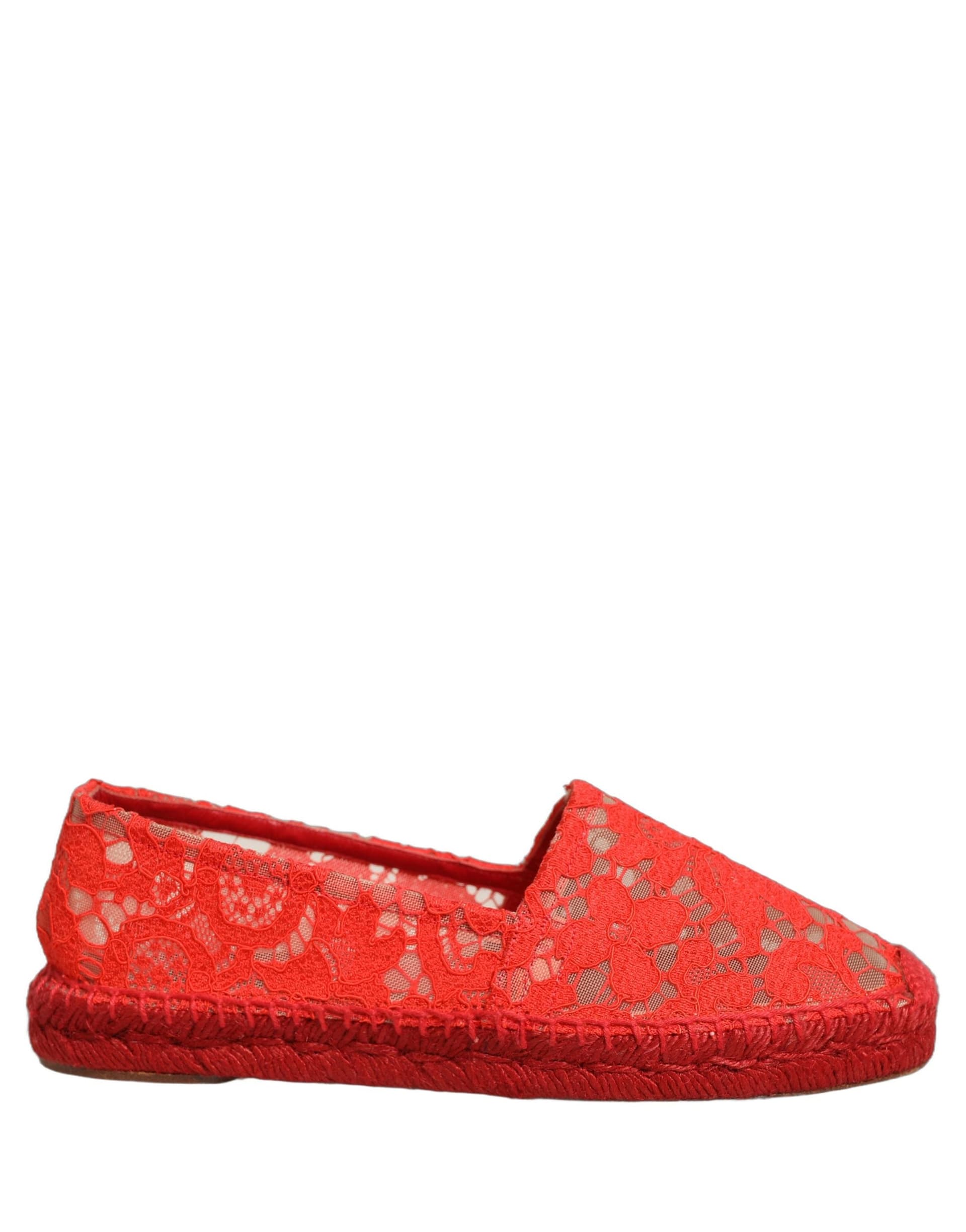 Dolce & Gabbana Red Taormina Lace Espadrille Flats Shoes - 5