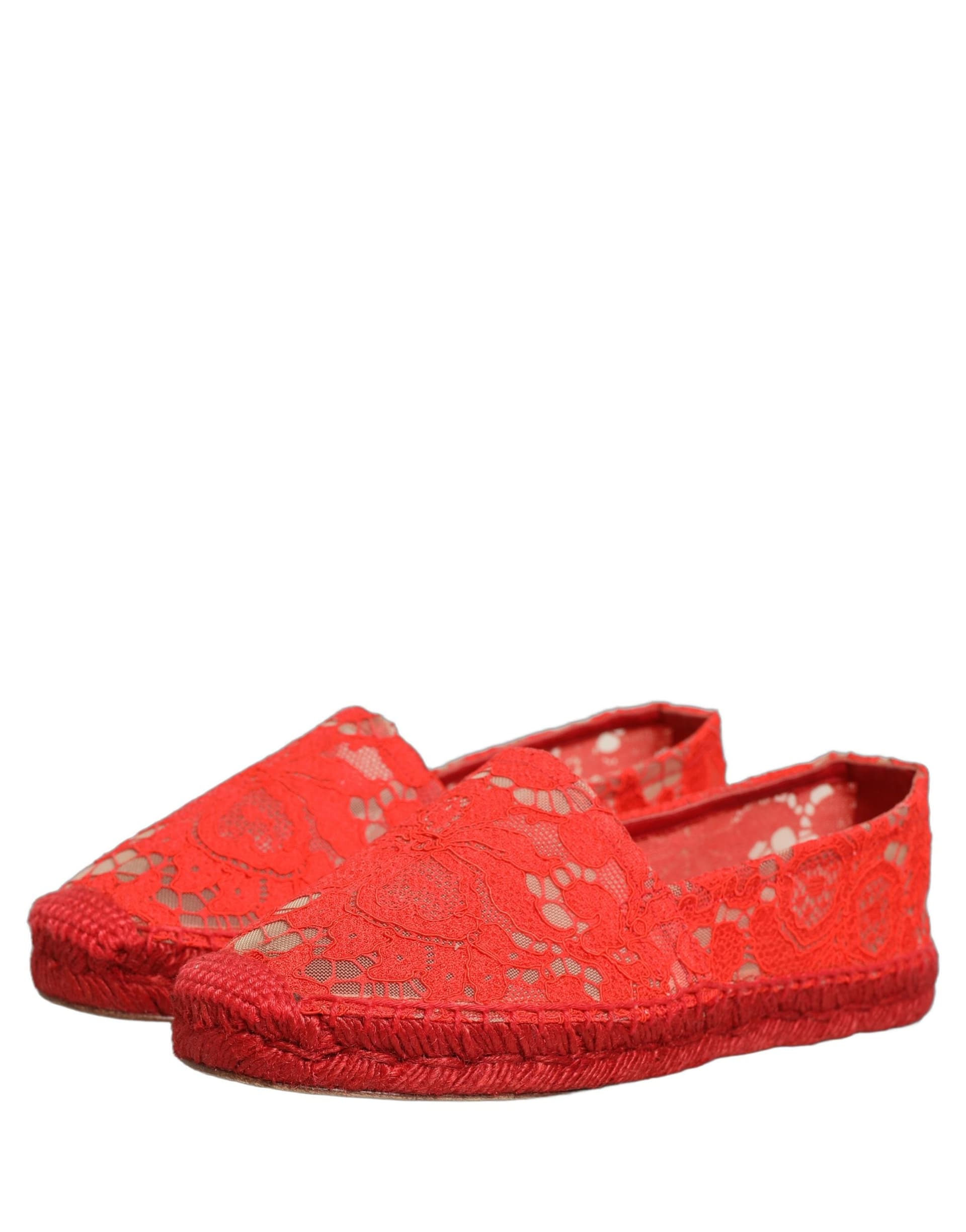 Dolce & Gabbana Red Taormina Lace Espadrille Flats Shoes - 6