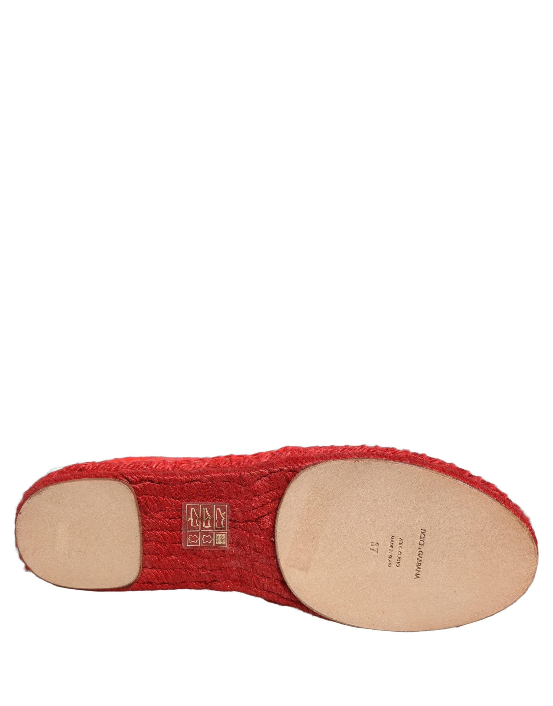 Dolce & Gabbana Red Taormina Lace Espadrille Flats Shoes - 7