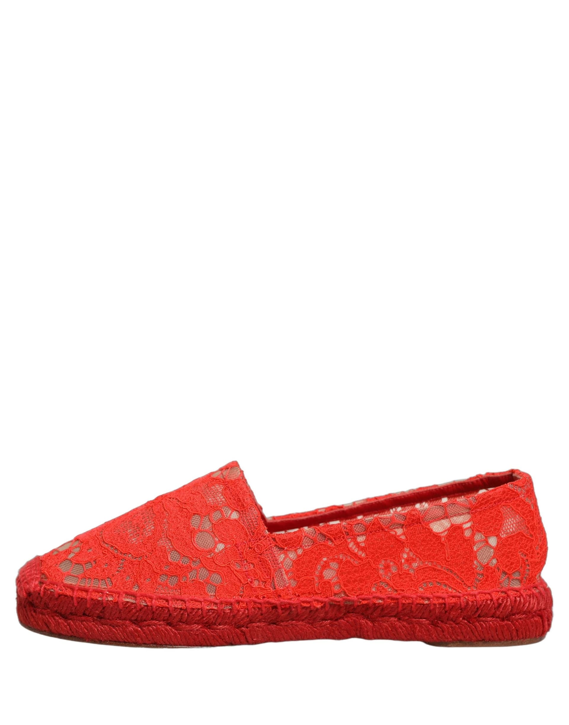 Dolce & Gabbana Red Taormina Lace Espadrille Flats Shoes - 8