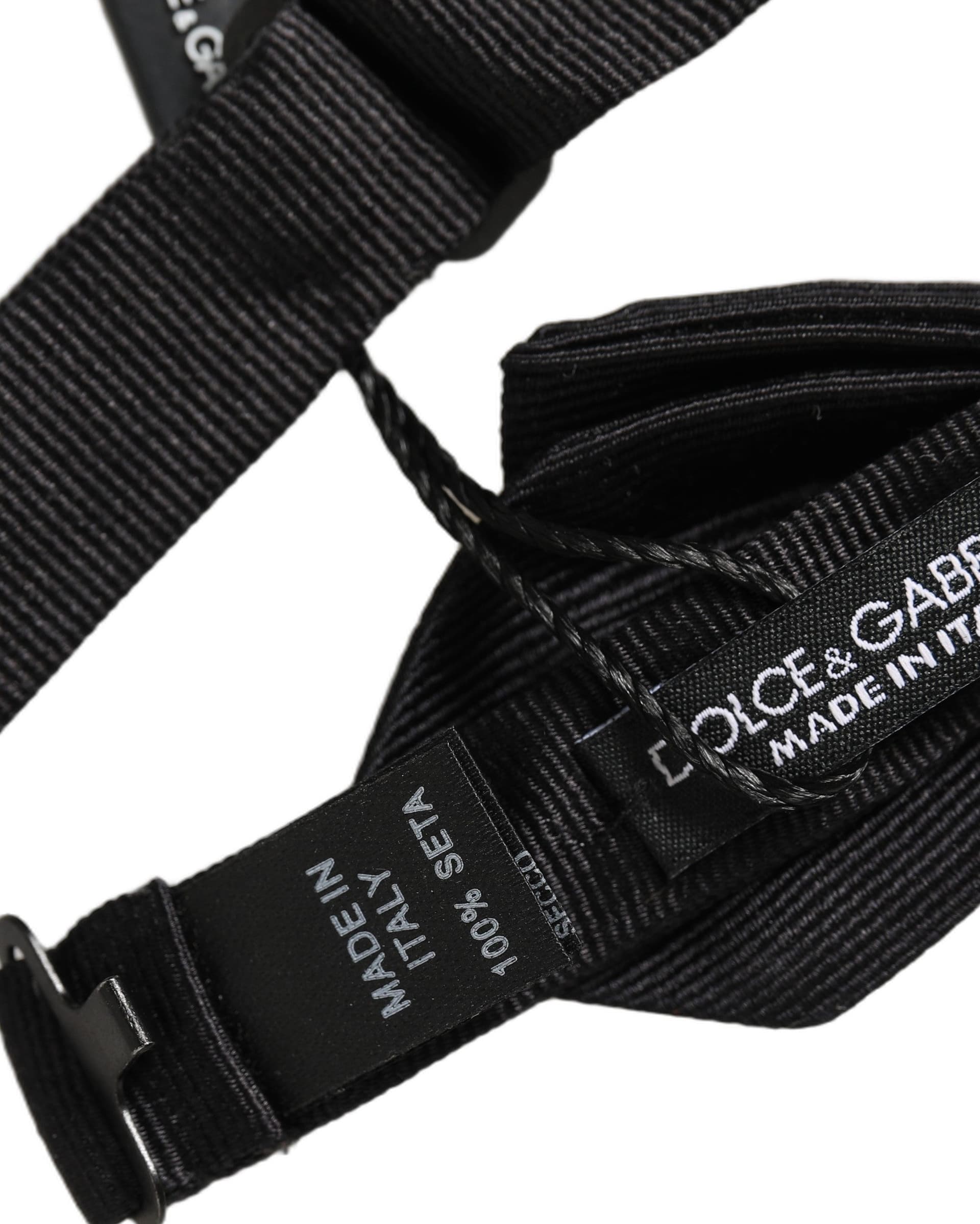 Dolce & Gabbana Men Black 100% Silk Adjustable Neck Papillon Bow Tie - 3