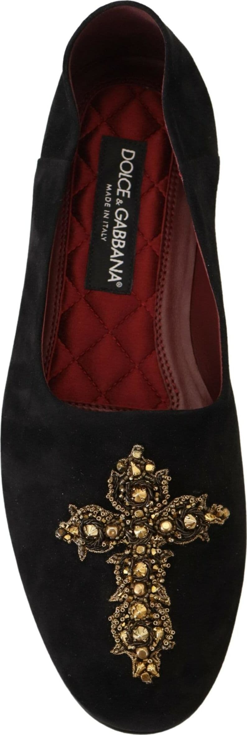 Dolce & Gabbana Black Suede Gold Cross Slip On Loafers Shoes - 3
