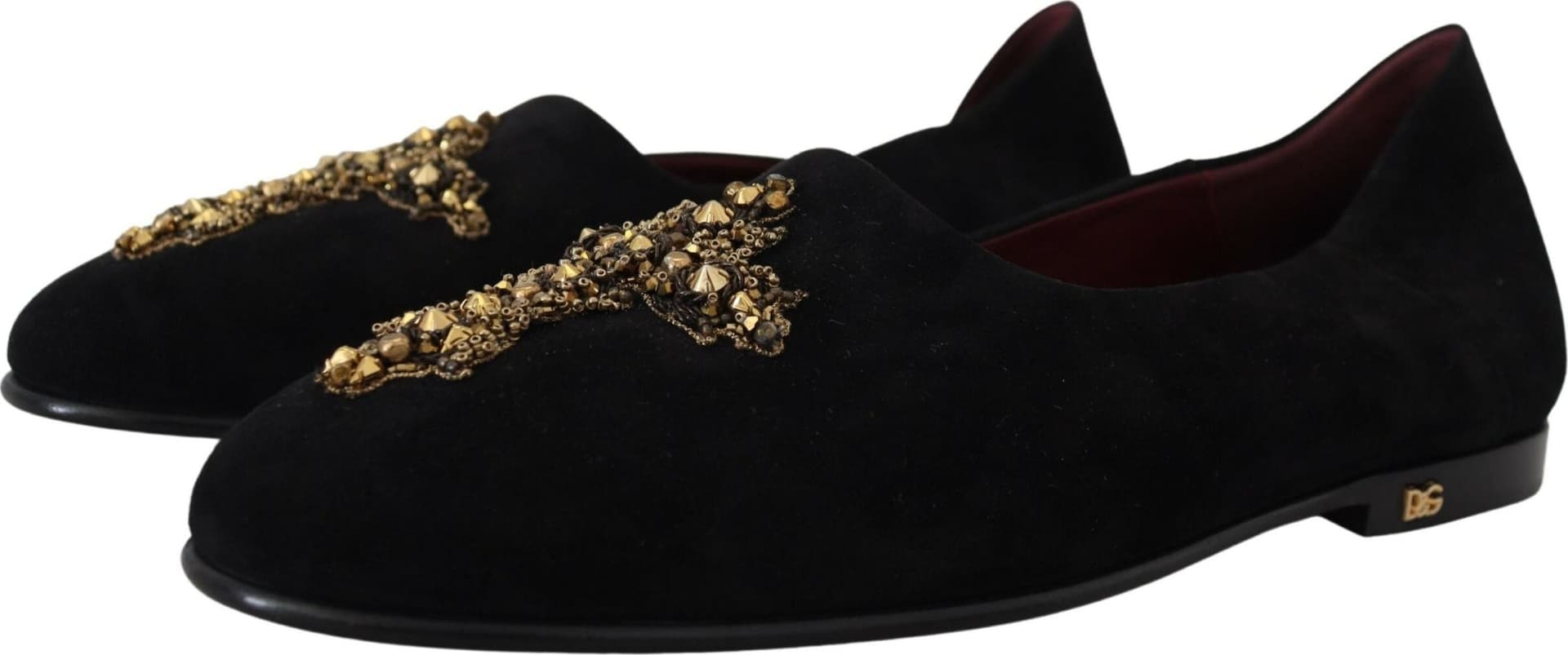 Dolce & Gabbana Black Suede Gold Cross Slip On Loafers Shoes - 5