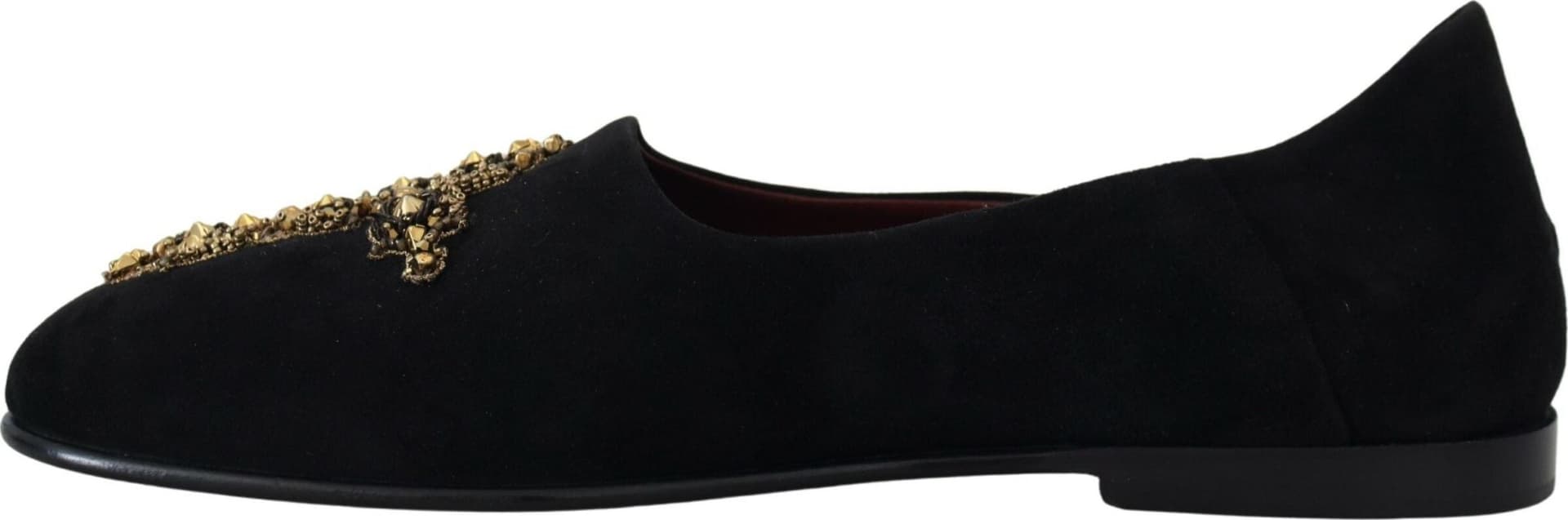 Dolce & Gabbana Black Suede Gold Cross Slip On Loafers Shoes - 7