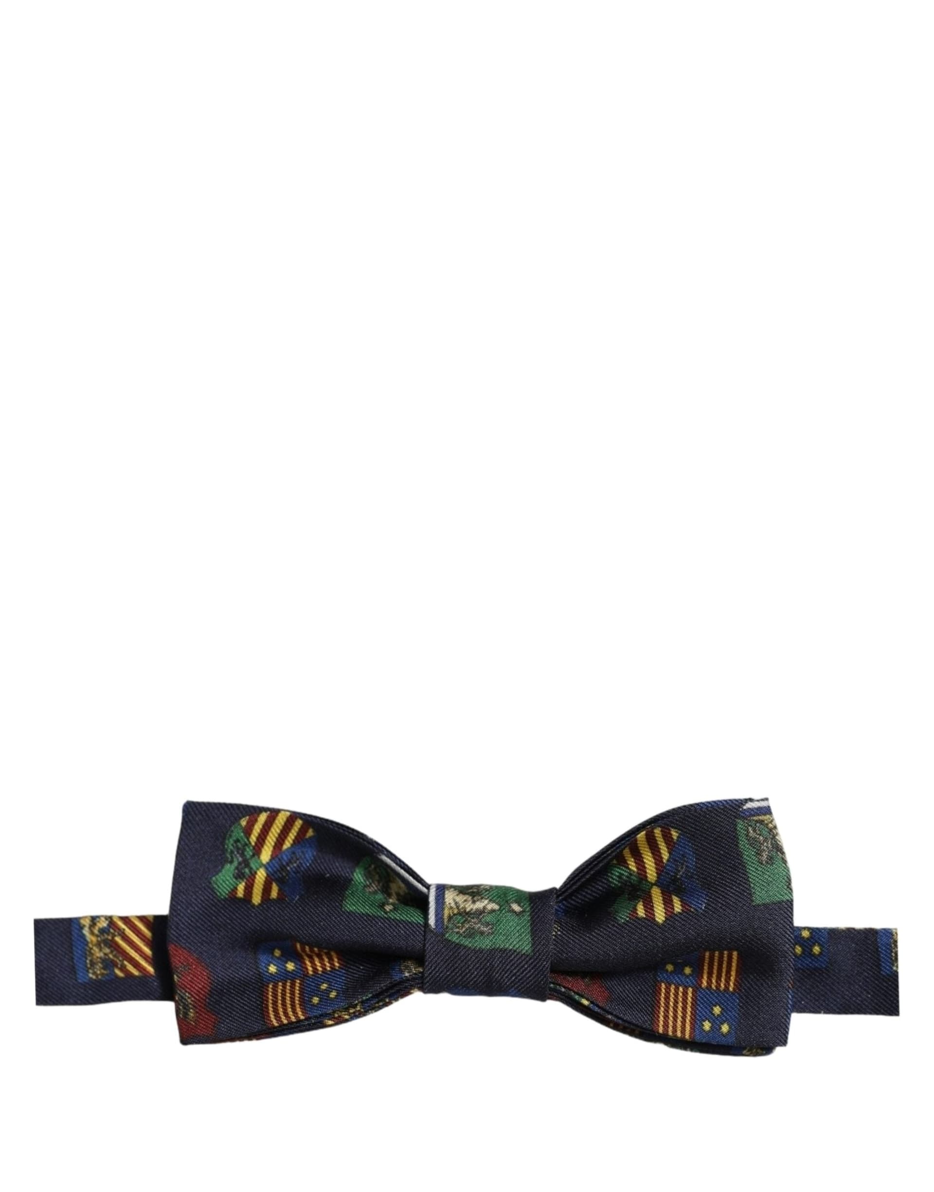 Dolce & Gabbana Men Blue Flags 100% Silk Adjustable Neck Papillon Bow Tie - 3