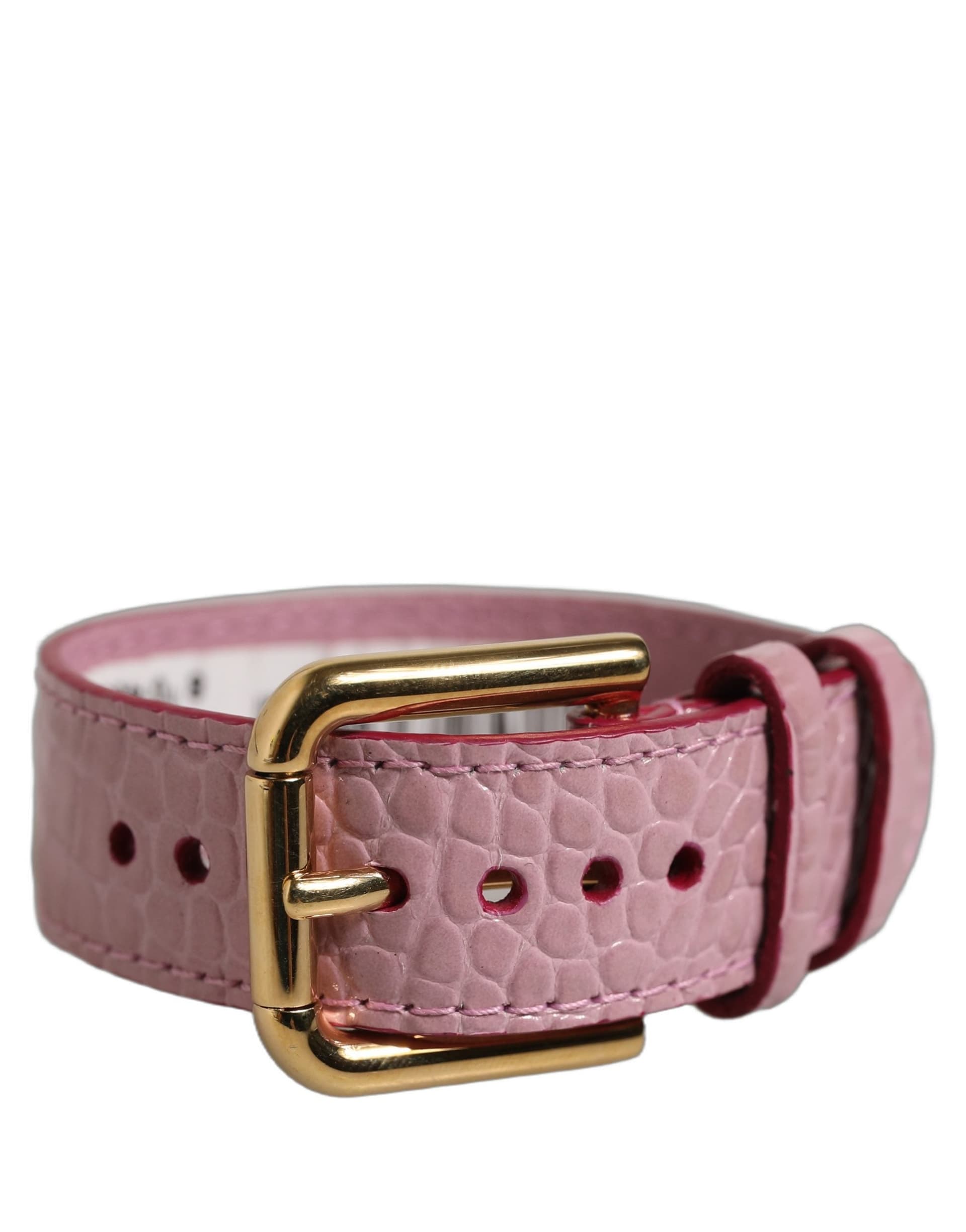 Dolce & Gabbana Pink Embossed Leather Gold Buckle Belt Strap Bracelet - 2