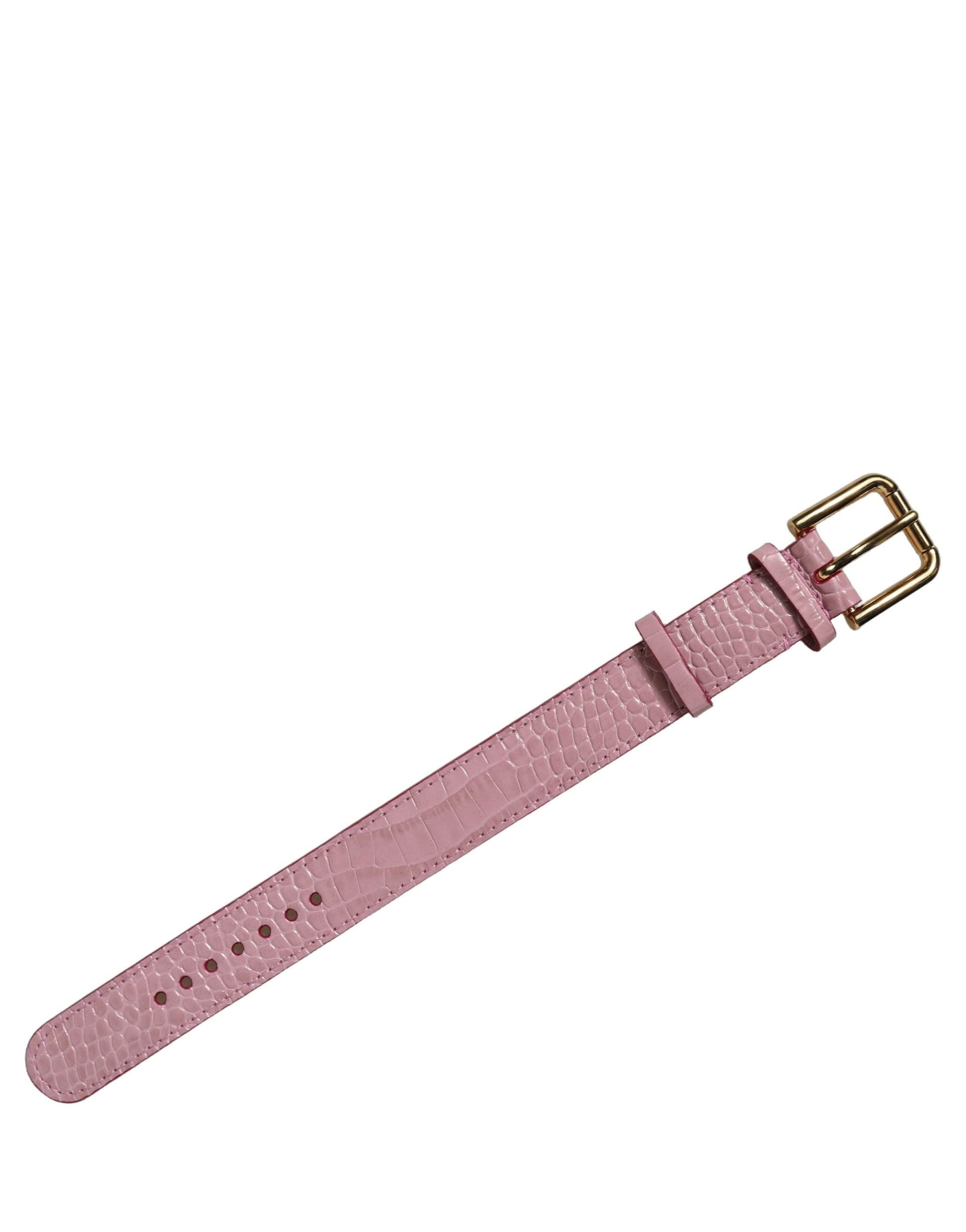 Dolce & Gabbana Pink Embossed Leather Gold Buckle Belt Strap Bracelet - 3