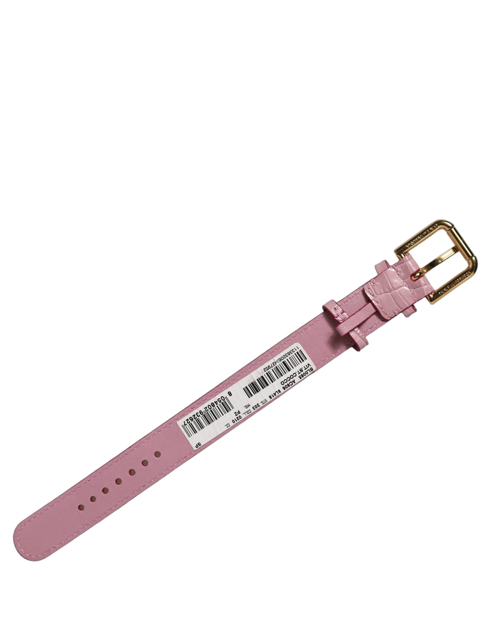 Dolce & Gabbana Pink Embossed Leather Gold Buckle Belt Strap Bracelet - 4