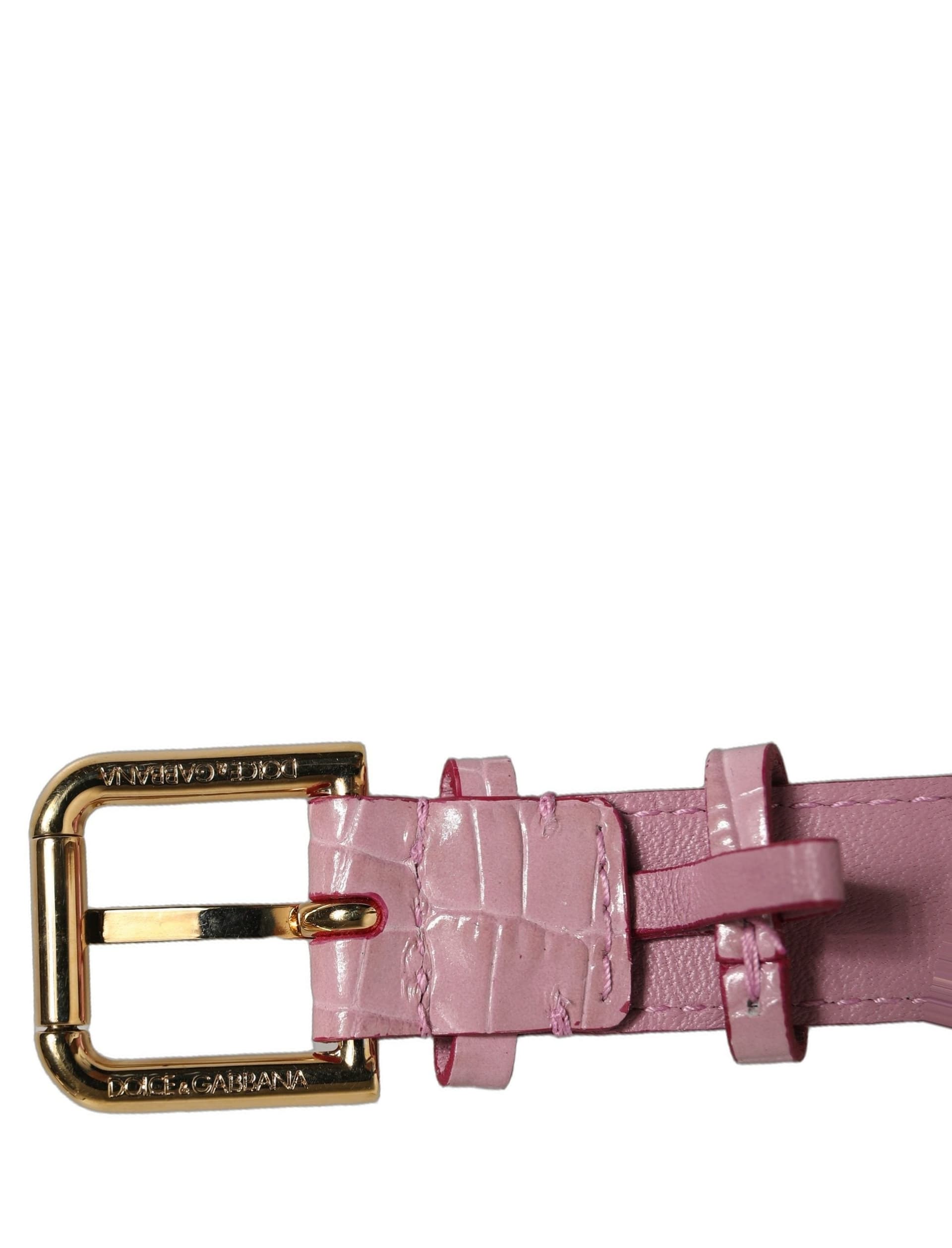 Dolce & Gabbana Pink Embossed Leather Gold Buckle Belt Strap Bracelet - 6