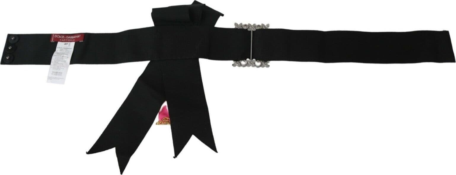 Dolce & Gabbana Black Pink Flower Brooch Crystals Cotton Belt - 5