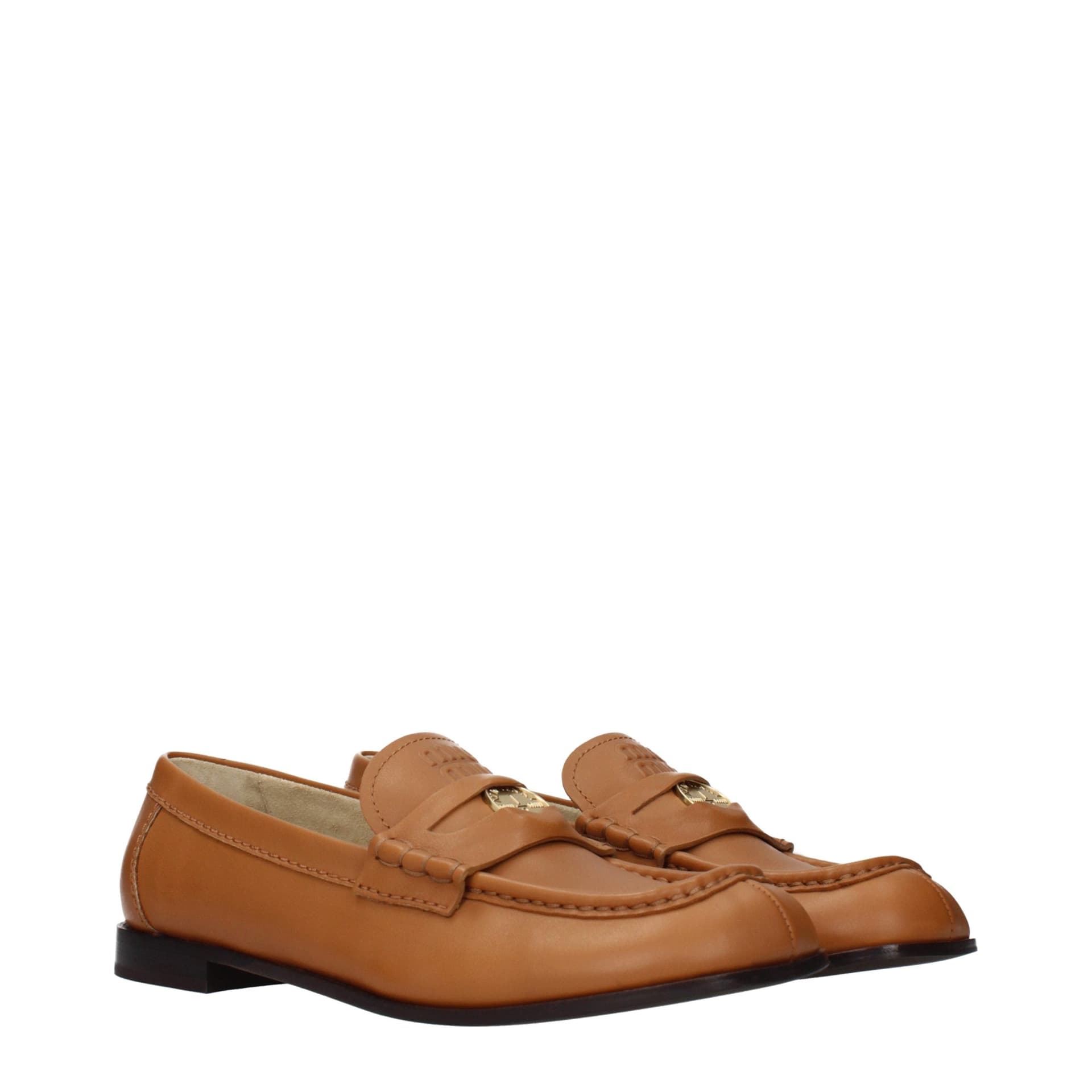 Miu Miu Brown Leather Slip-On Loafers - 2