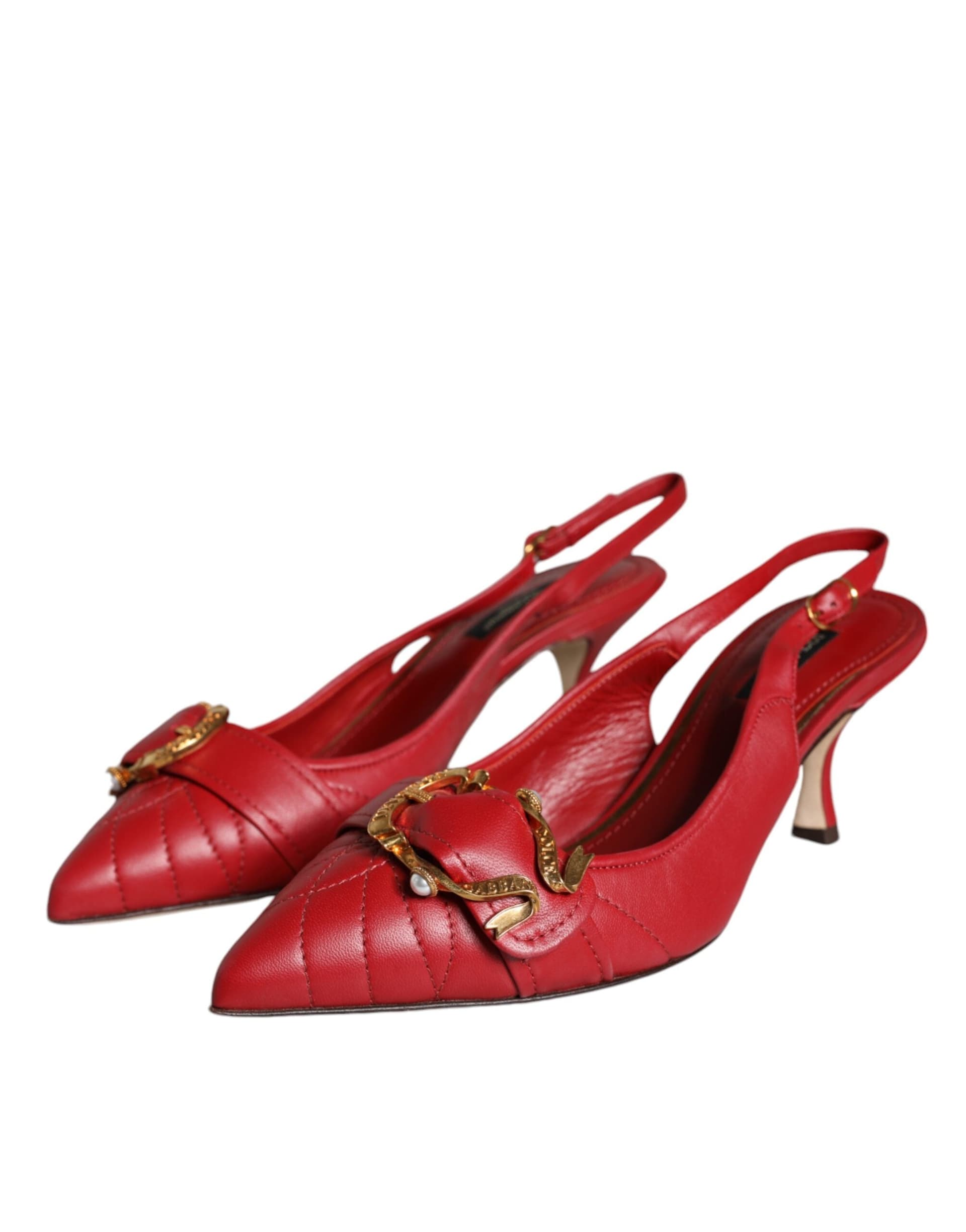 Dolce & Gabbana Red Devotion Leather Heels Slingback Shoes - 2