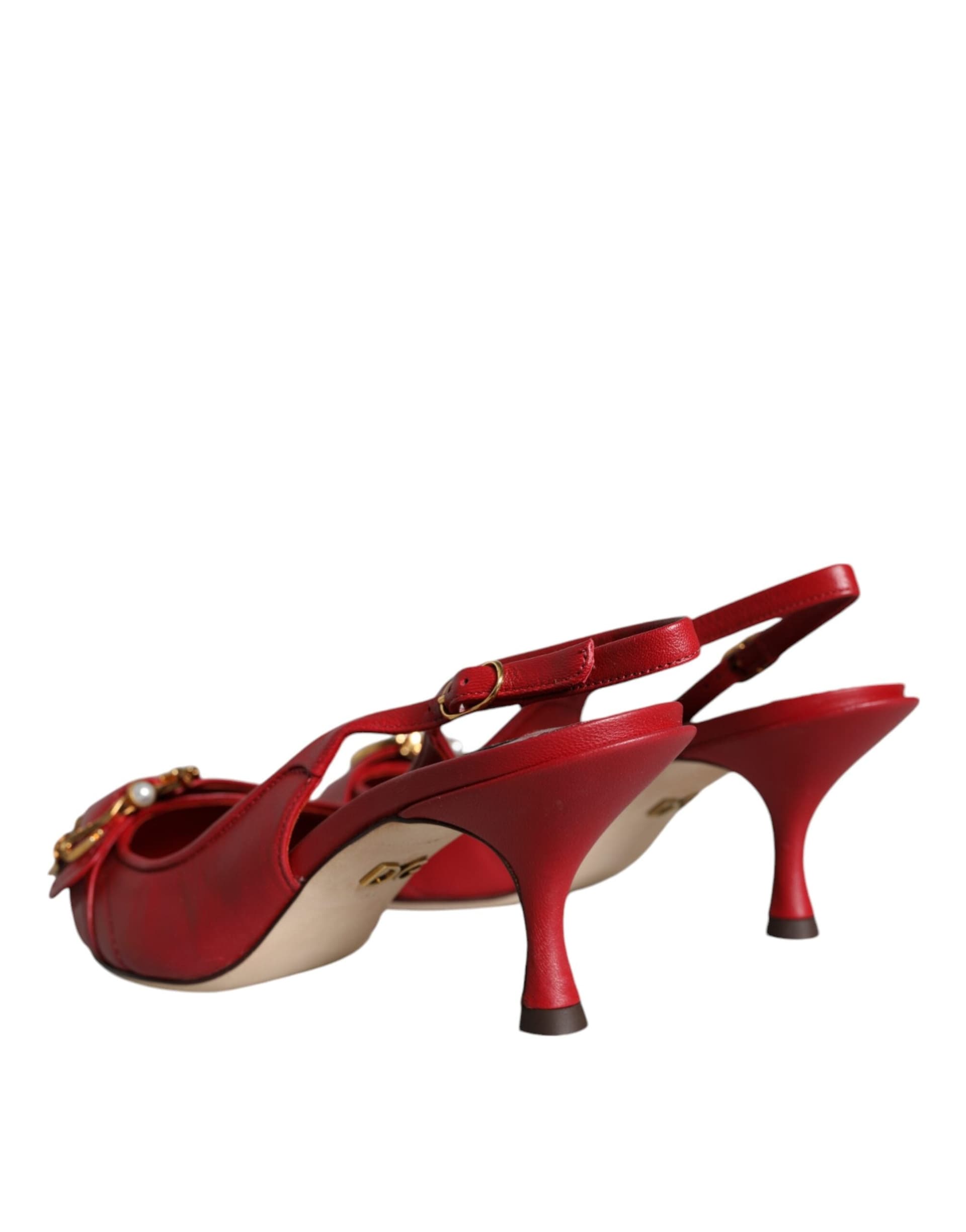 Dolce & Gabbana Red Devotion Leather Heels Slingback Shoes - 5