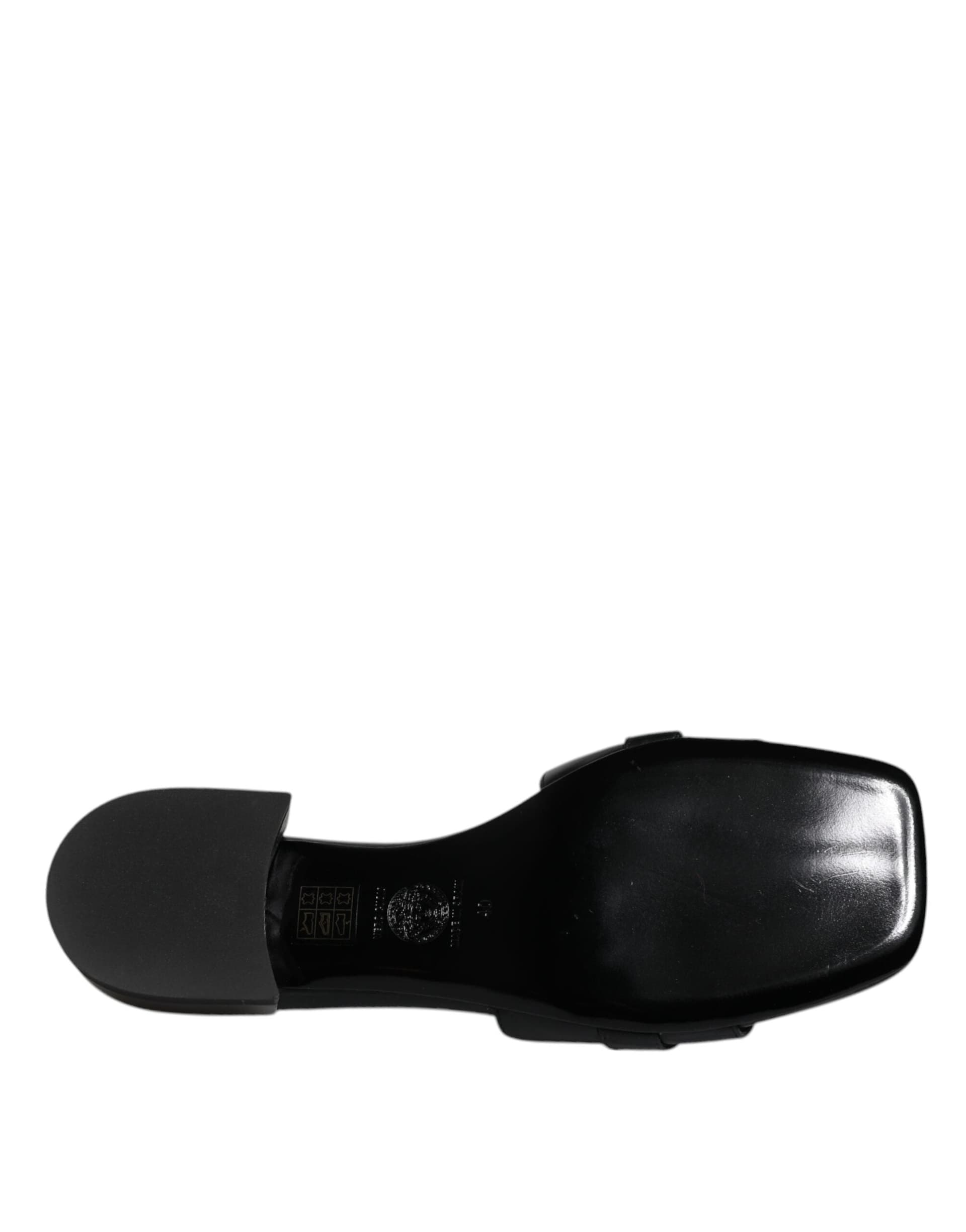 Versace Black Leather Logo Plaque Slip On Slides Flats Shoes - 8