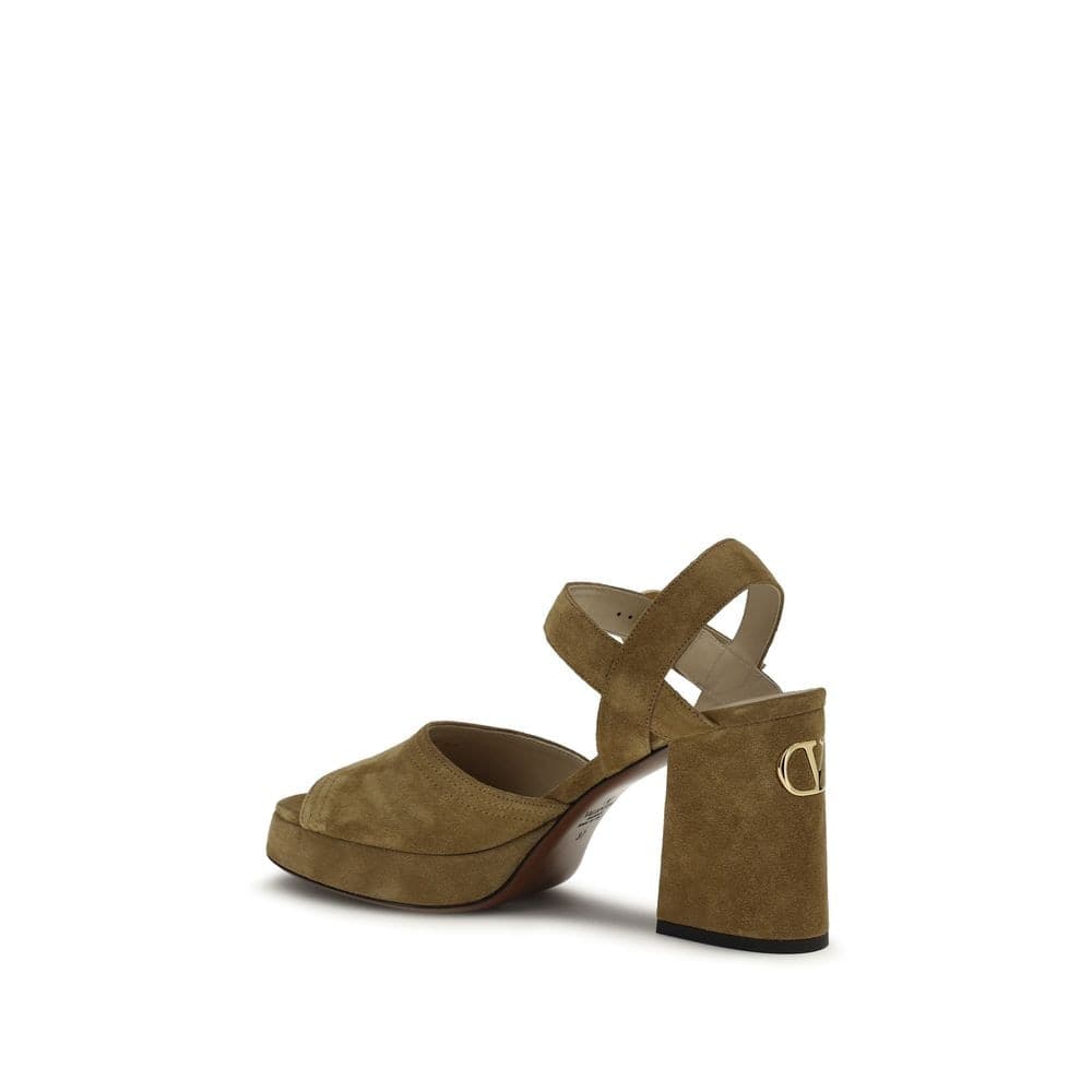 Valentino Garavani Beige Calf Leather Bos Taurus Platform Sandals - 3