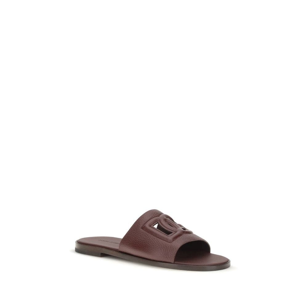 Dolce & Gabbana Brown Calf Leather Bos Taurus Flat Sandals - 2