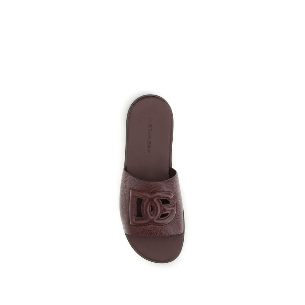 Dolce & Gabbana Brown Calf Leather Bos Taurus Flat Sandals - 4