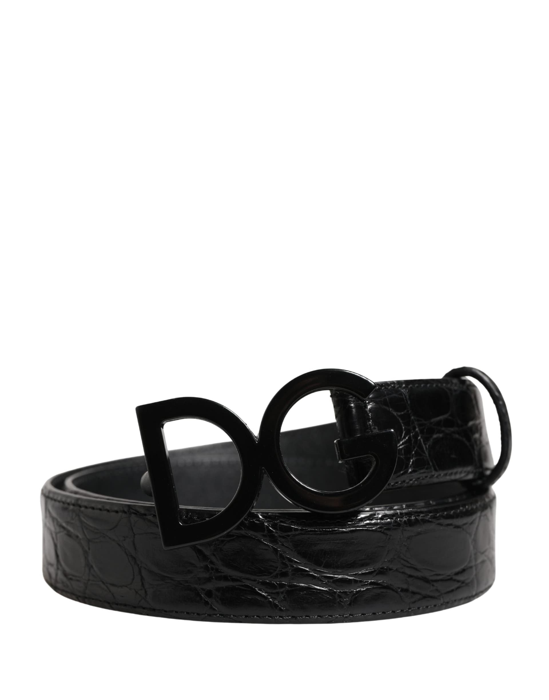 Dolce & Gabbana Men Black Exotic Leather Logo Buckle Belt - 2