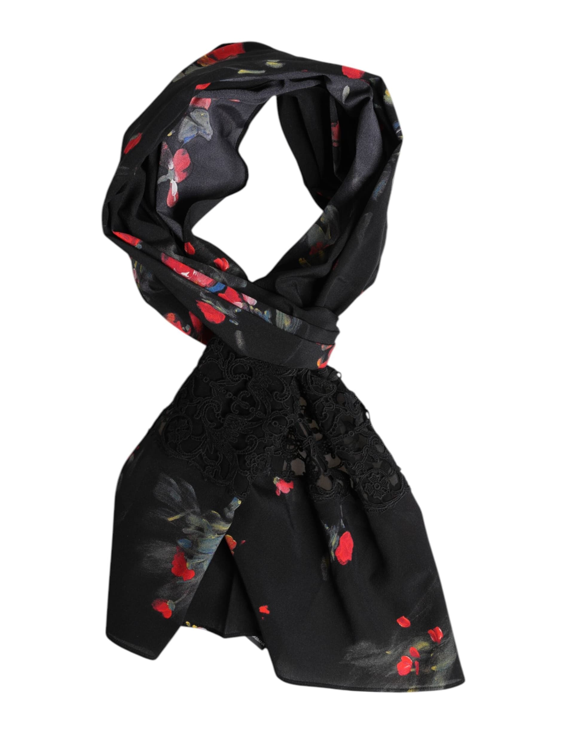 Dolce & Gabbana Black Floral Print Neck Warmer Wrap Scarf - 2