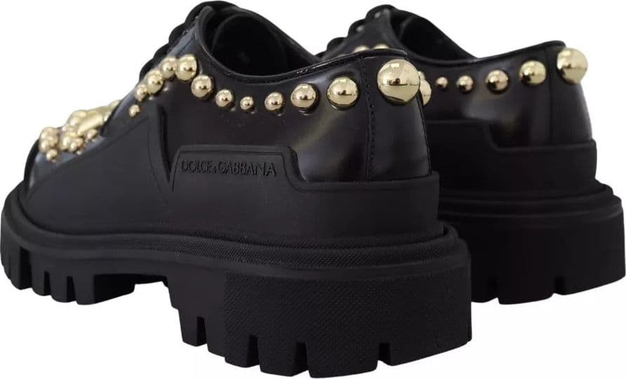 Dolce & Gabbana Black Leather Trekking Derby Embellished Shoes - 5