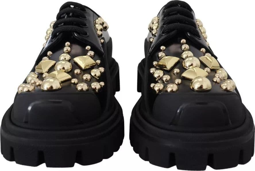 Dolce & Gabbana Black Leather Trekking Derby Embellished Shoes - 6