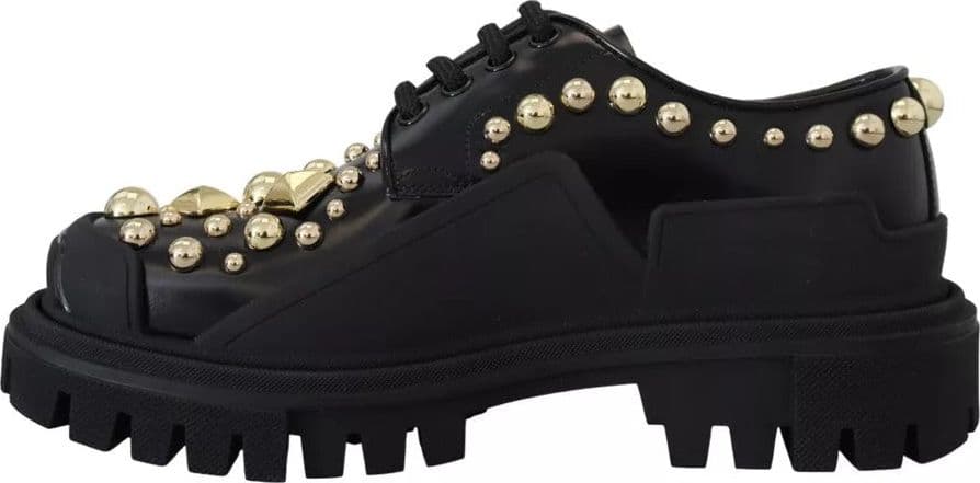 Dolce & Gabbana Black Leather Trekking Derby Embellished Shoes - 7