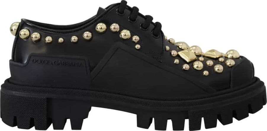 Dolce & Gabbana Black Leather Trekking Derby Embellished Shoes - 8
