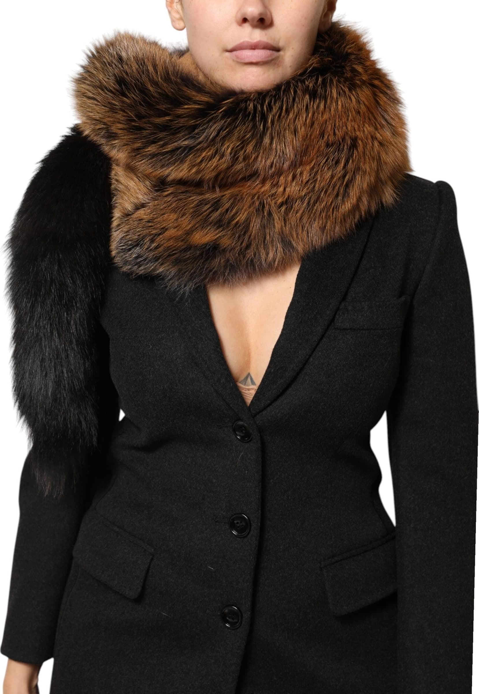 Dolce & Gabbana Brown Red Fox Fur Neck Cashmere Warmer Scarf - 2