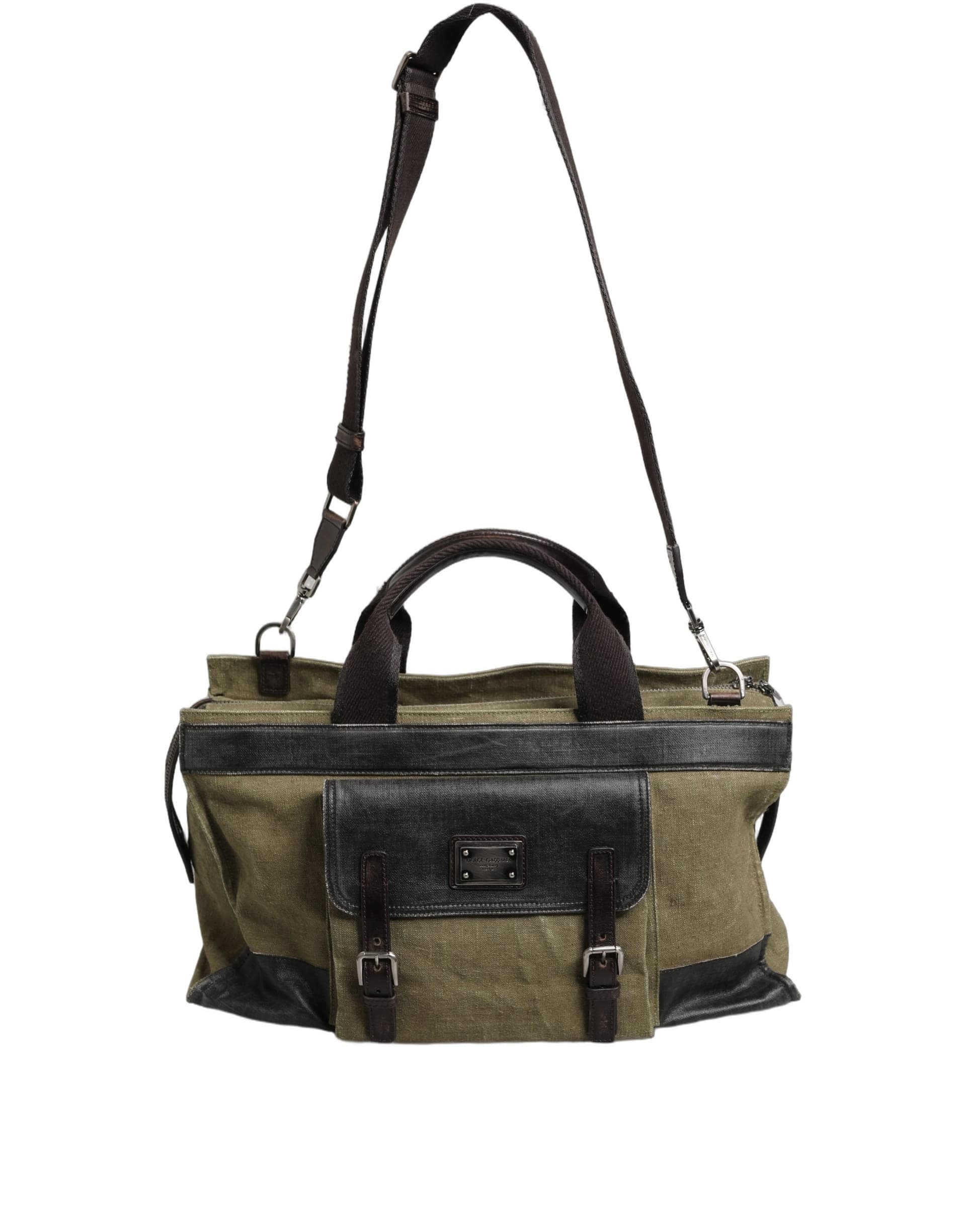 Dolce & Gabbana Military Green Two Tone Tote Duffel Shoulder Borse Bag - 4