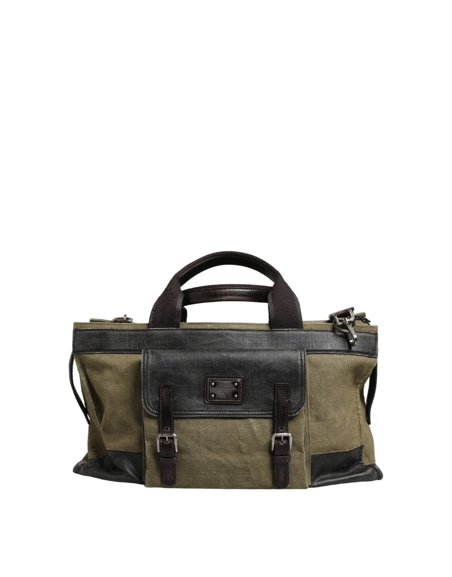 Dolce & Gabbana Military Green Two Tone Tote Duffel Shoulder Borse Bag - 6