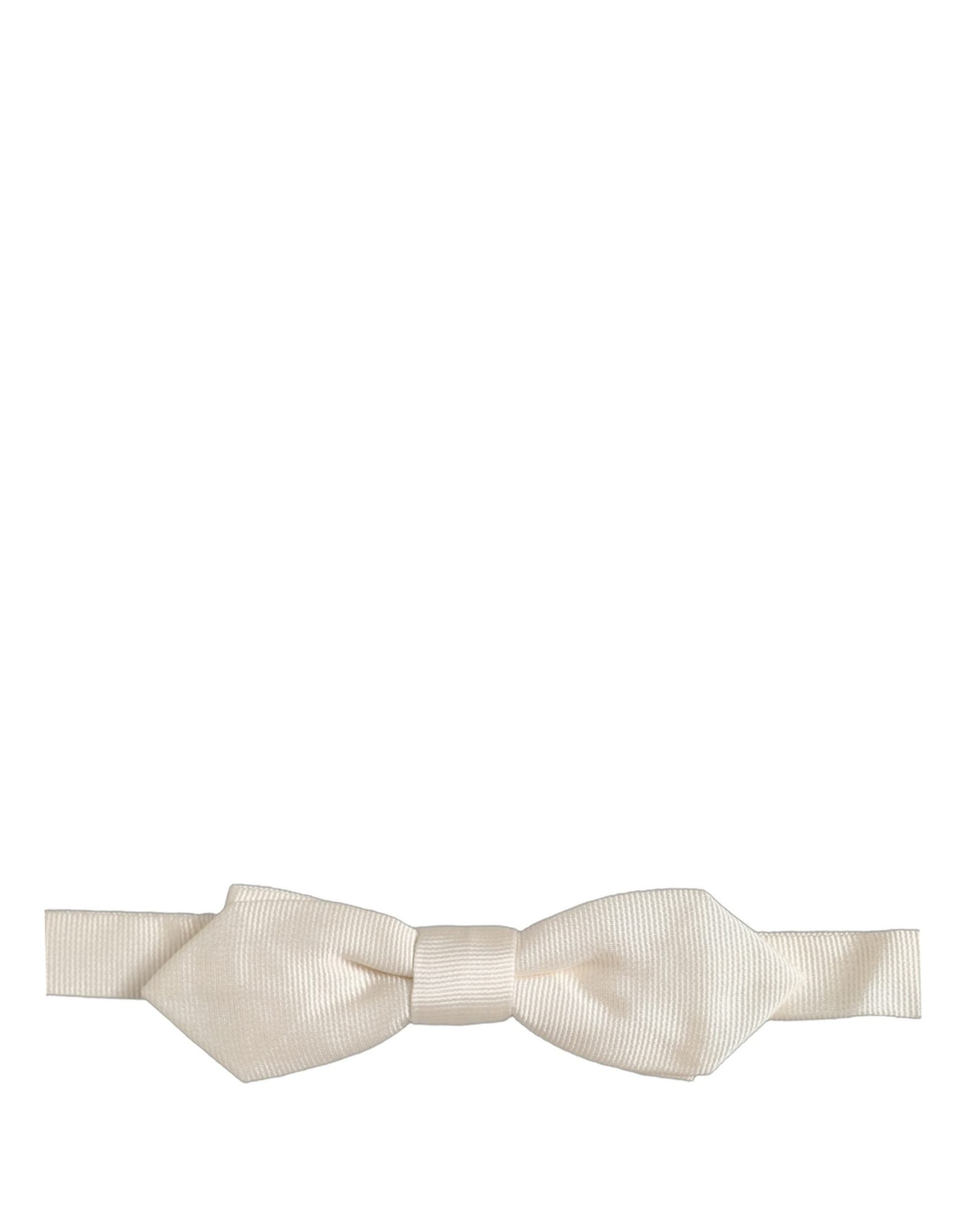 Dolce & Gabbana Men White 100% Silk Adjustable Neck Papillon Bow Tie - 3